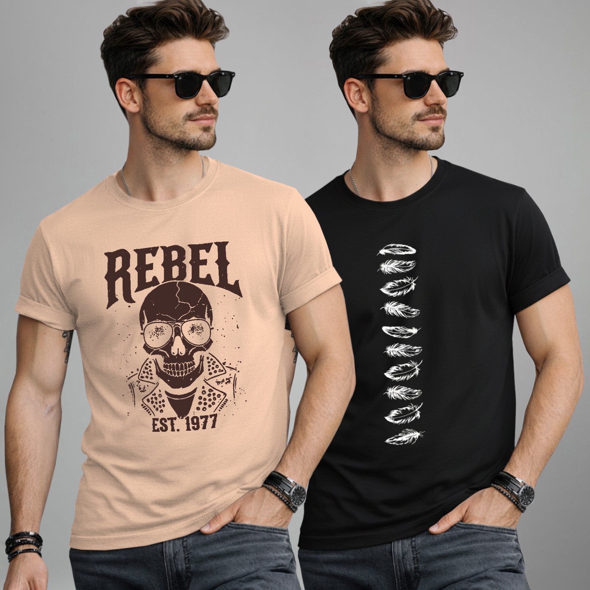 (Pack Of 2) Half Sleeve Typography Printed T-shirts