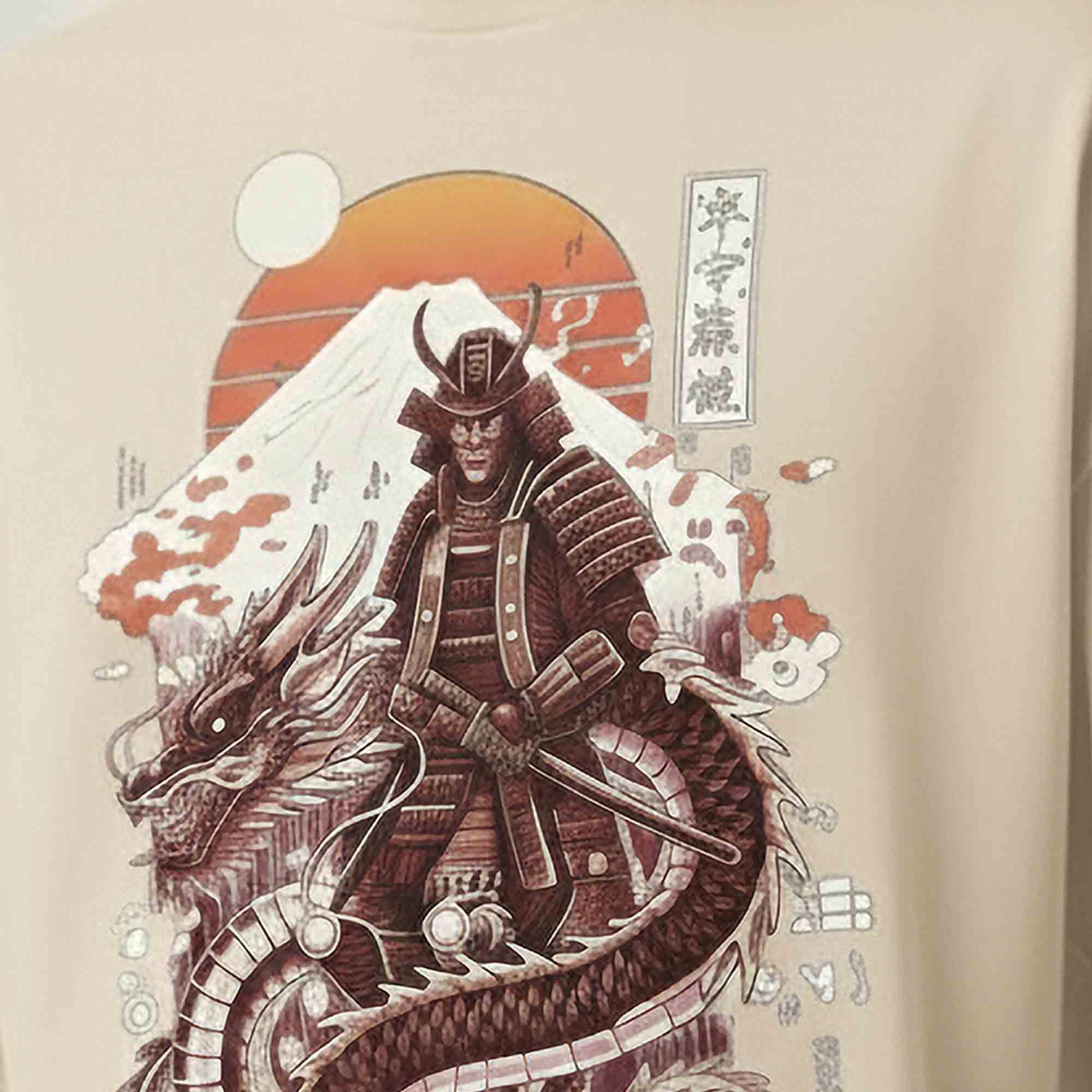 Samurai Graphic Printed Oversized T-shirt Beige
