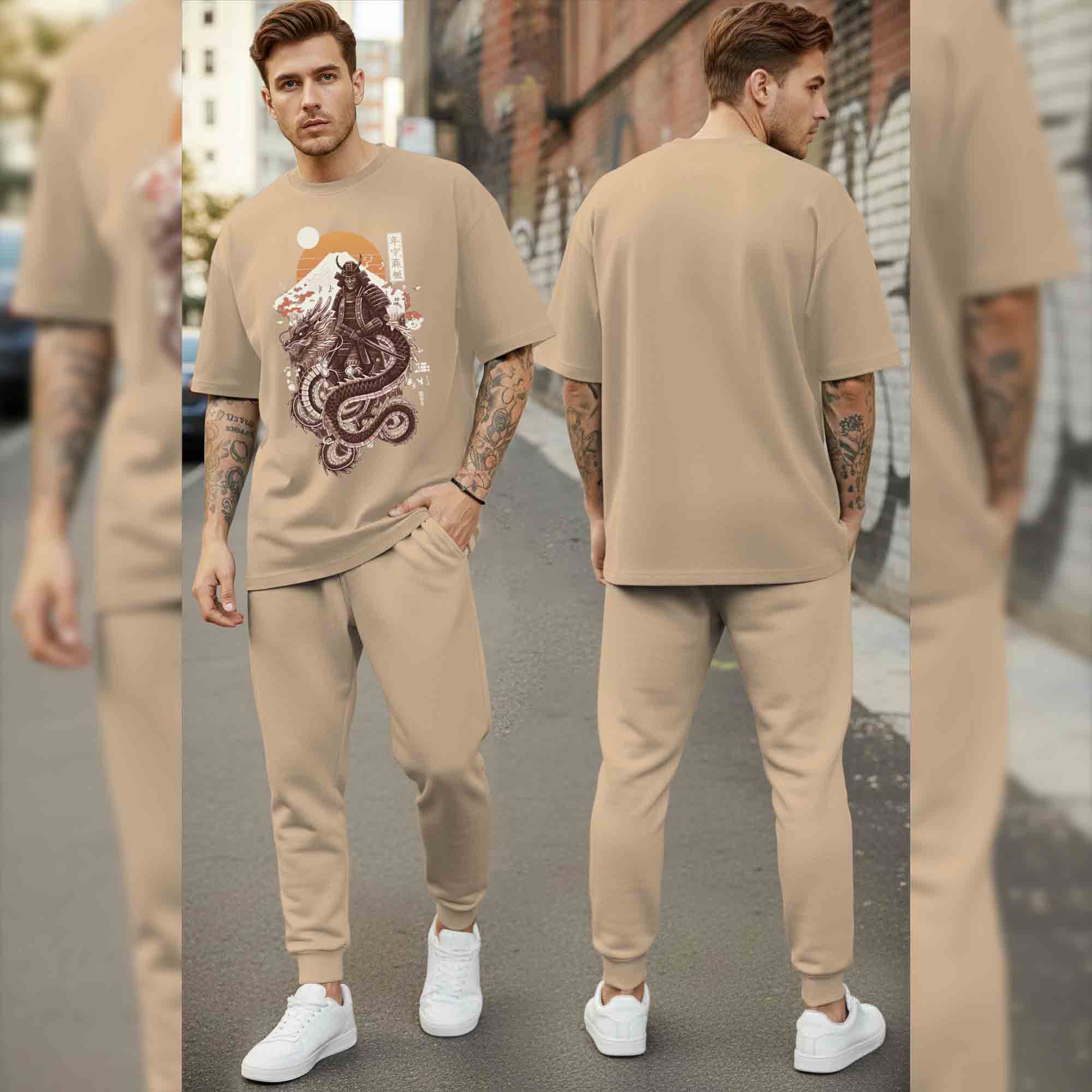 Men Tracksuit Oversized Back Printed Tshirts Plain Trackpants