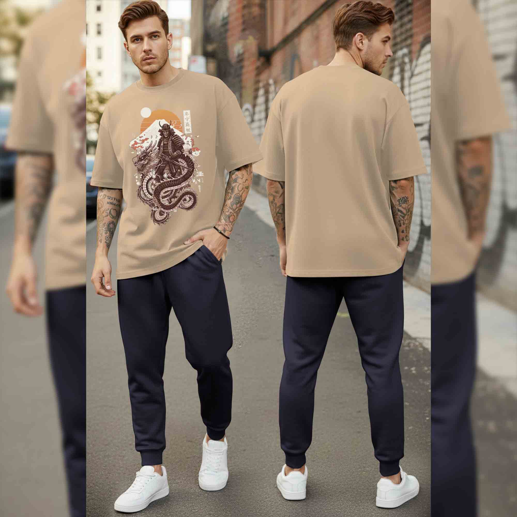 Men Tracksuit Oversized Back Printed Tshirts Plain Trackpants
