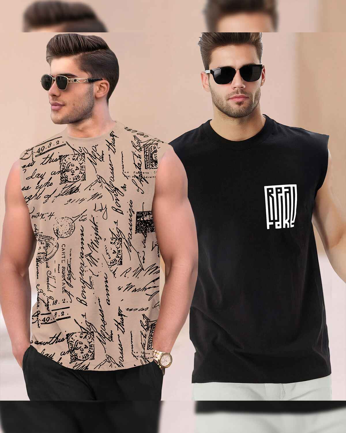 (Pack Of 2) Graphic Printed Round Neck Vests- 15 Variants