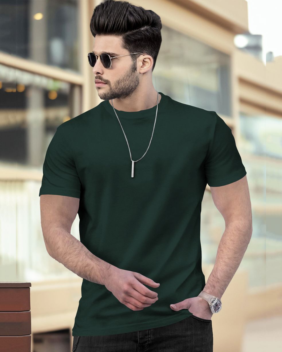 dark green plain tshirt (Pack Of 1) Men Half Sleeve Round Neck Plain T-shirt Dark Green