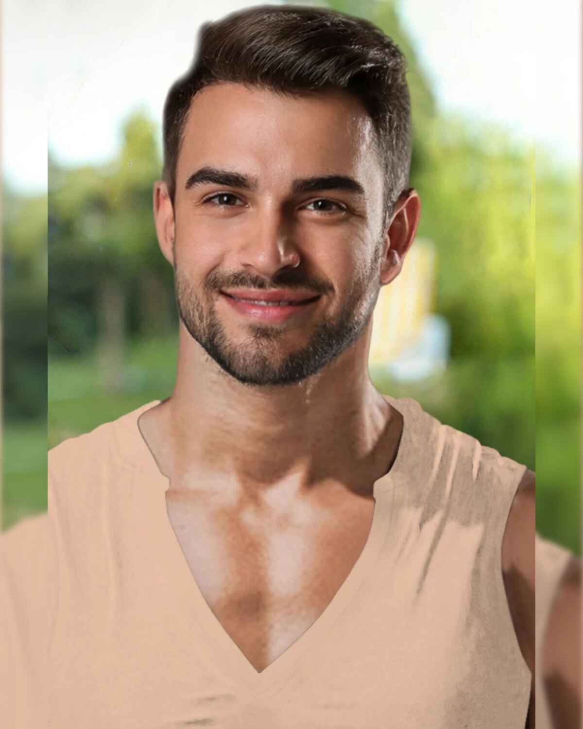 Men V-neck Plain Beige Vest