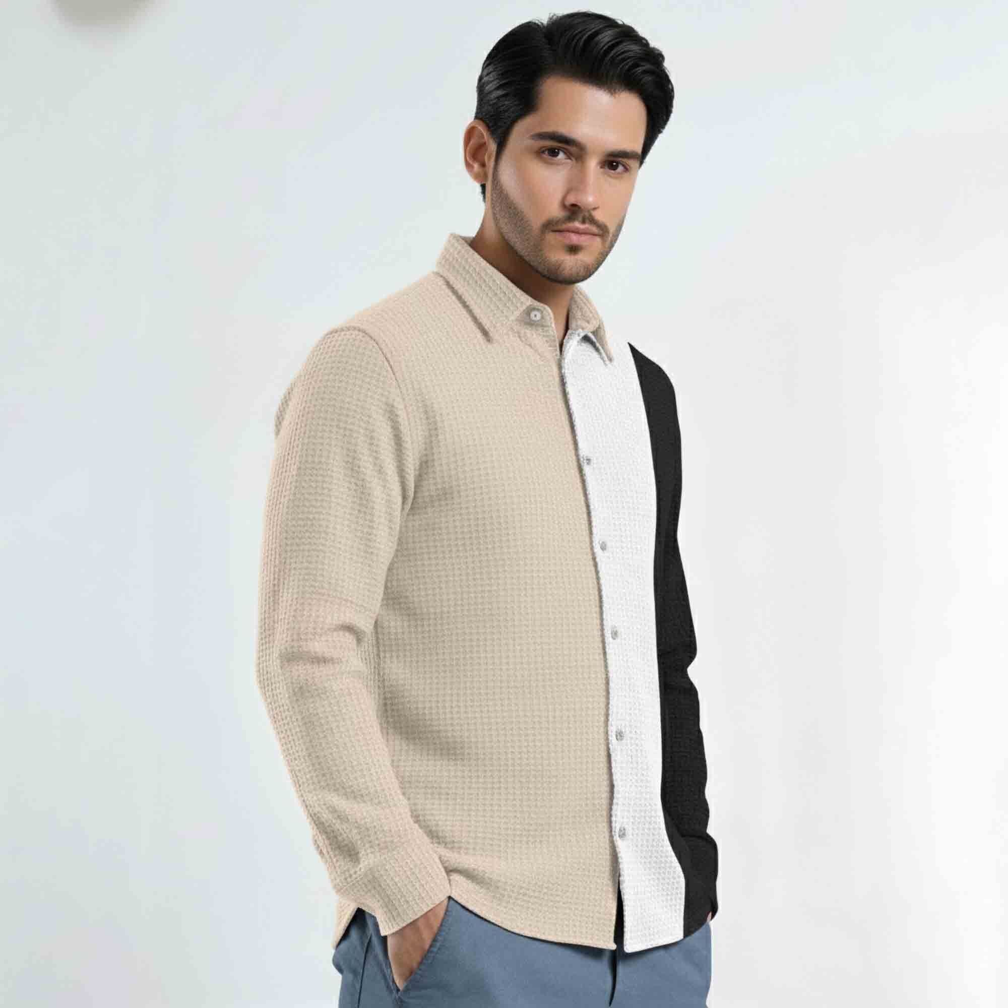 Mens Textured Pattren Striped Casual Shirt Multicolor