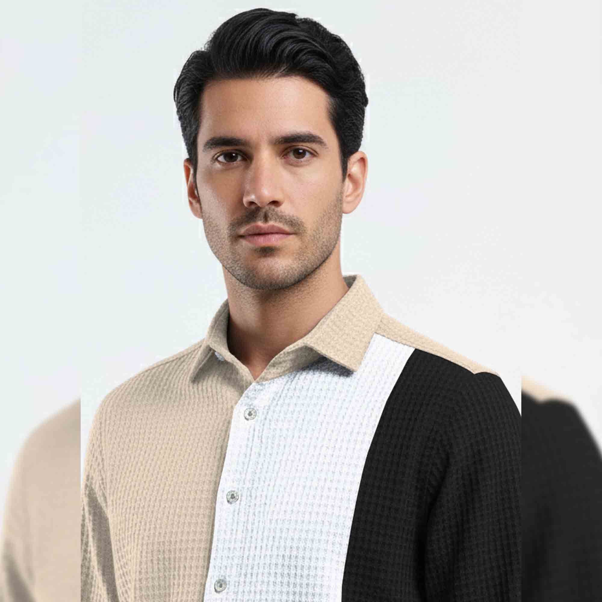 Mens Textured Pattren Striped Casual Shirt Multicolor