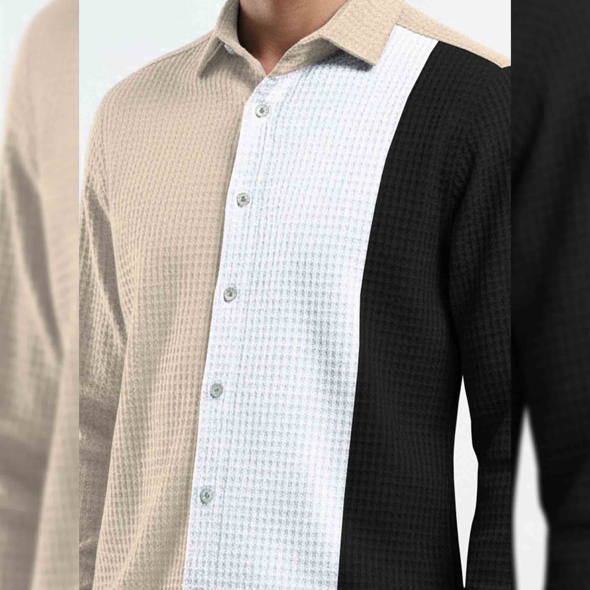 Mens Textured Pattren Striped Casual Shirt Multicolor