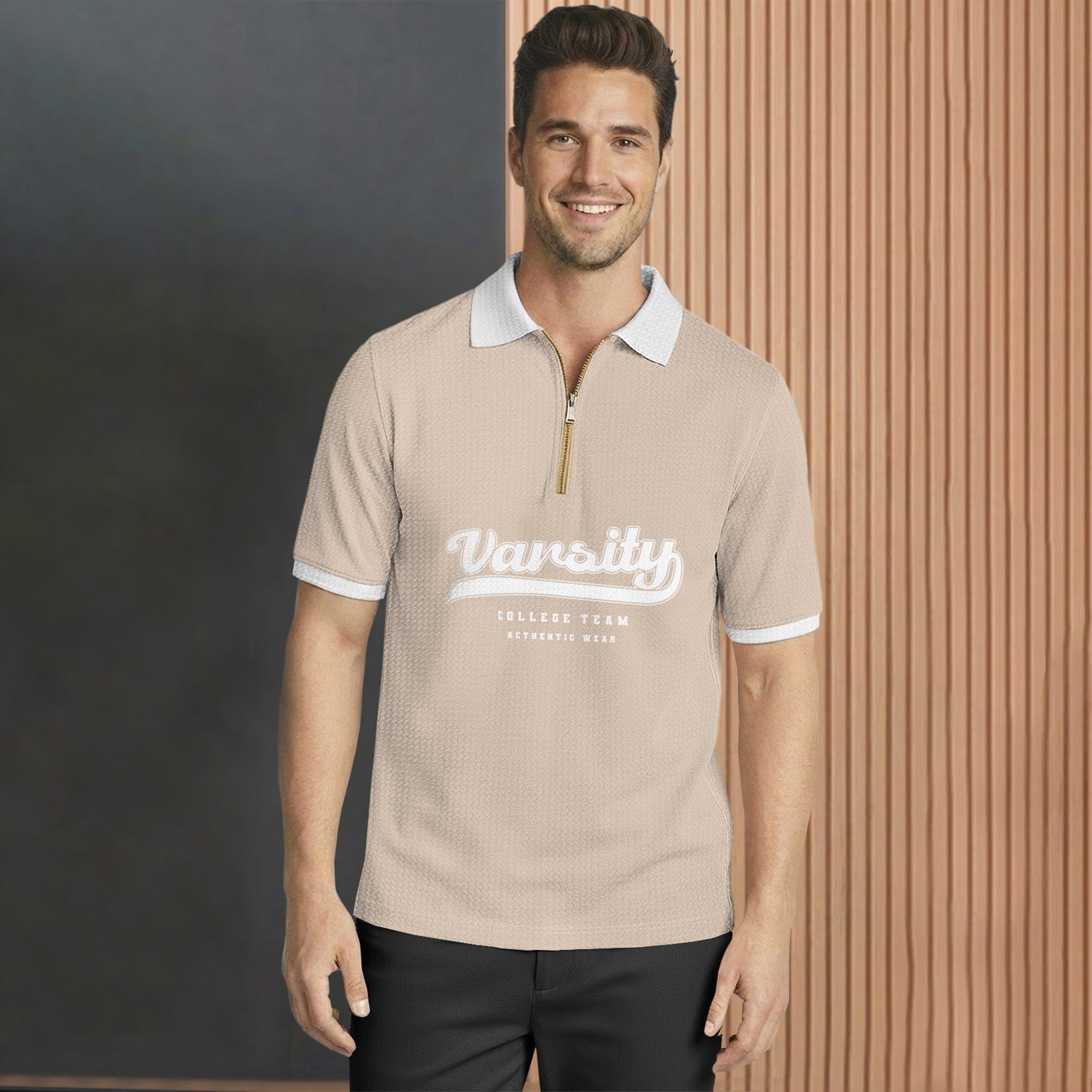 Men Quarter Zip Polo Neck Printed T-shirts