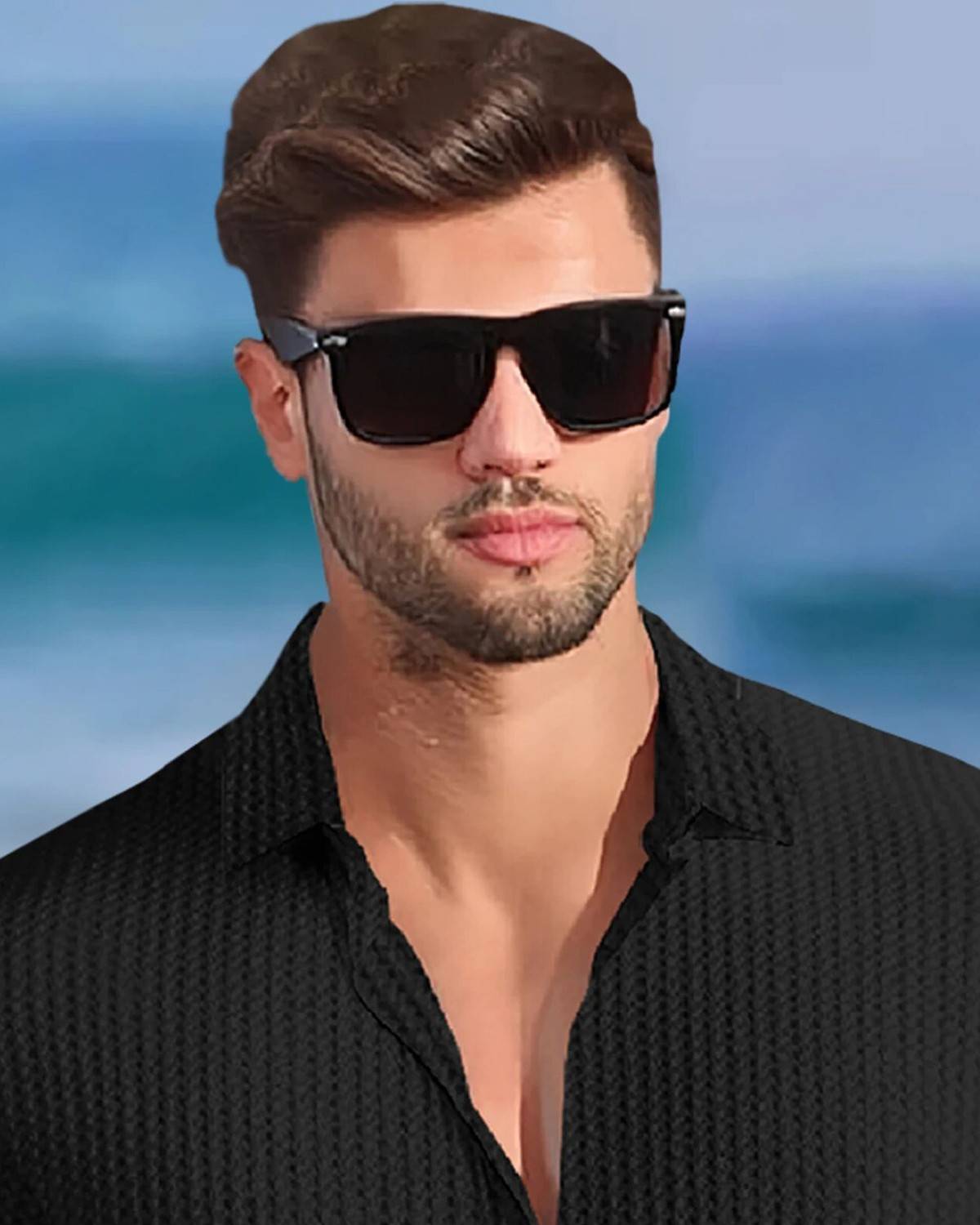 (Pack Of 2) Half Sleeve Plain Black & Beige Waffle Shirts