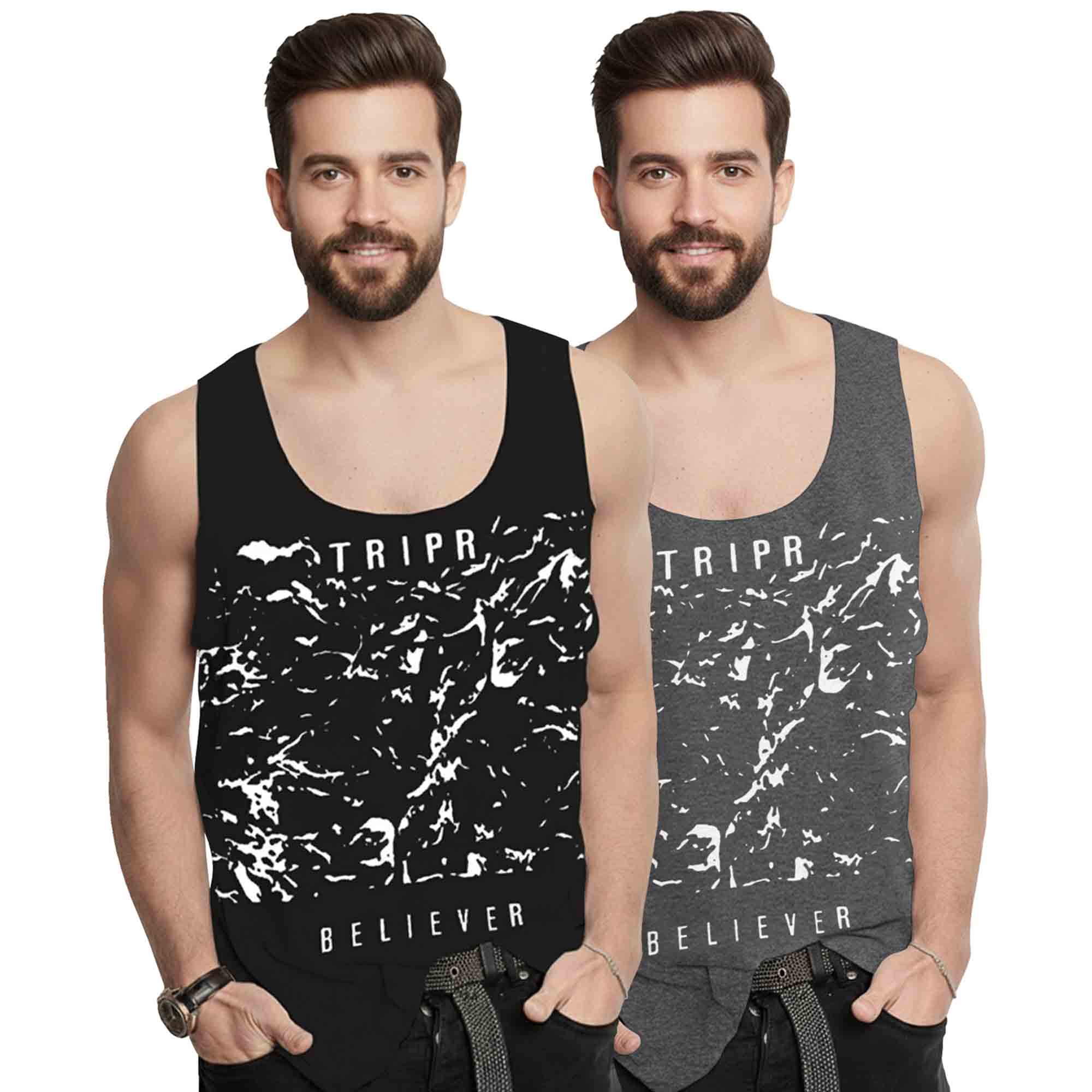 (Pack of 2) Men Printed Vest / Multicolor
