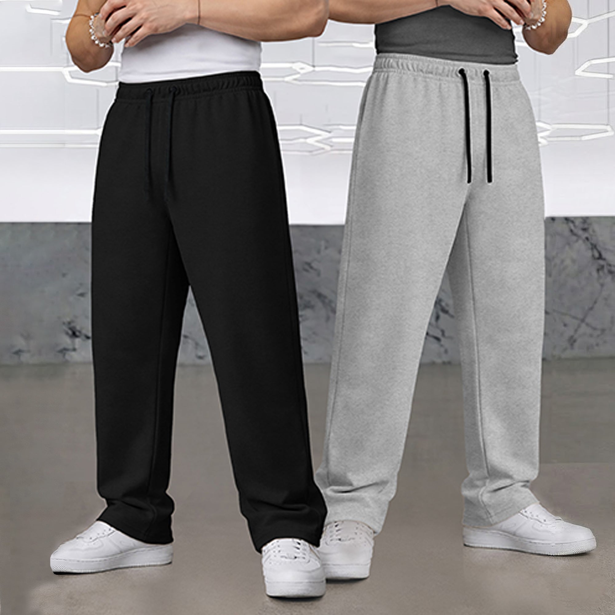 (Pack Of 2) Loose Fit Plain Trackpants Multicolors