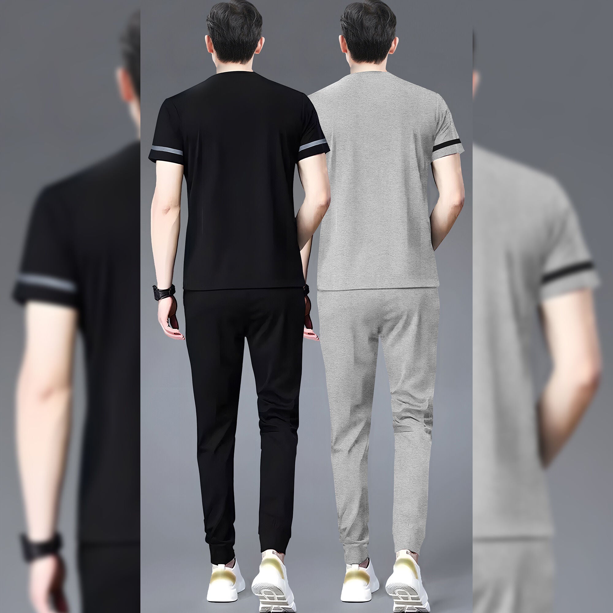 (Pack Of 2) Half Sleeve Printed Tracksuit Black & Grey