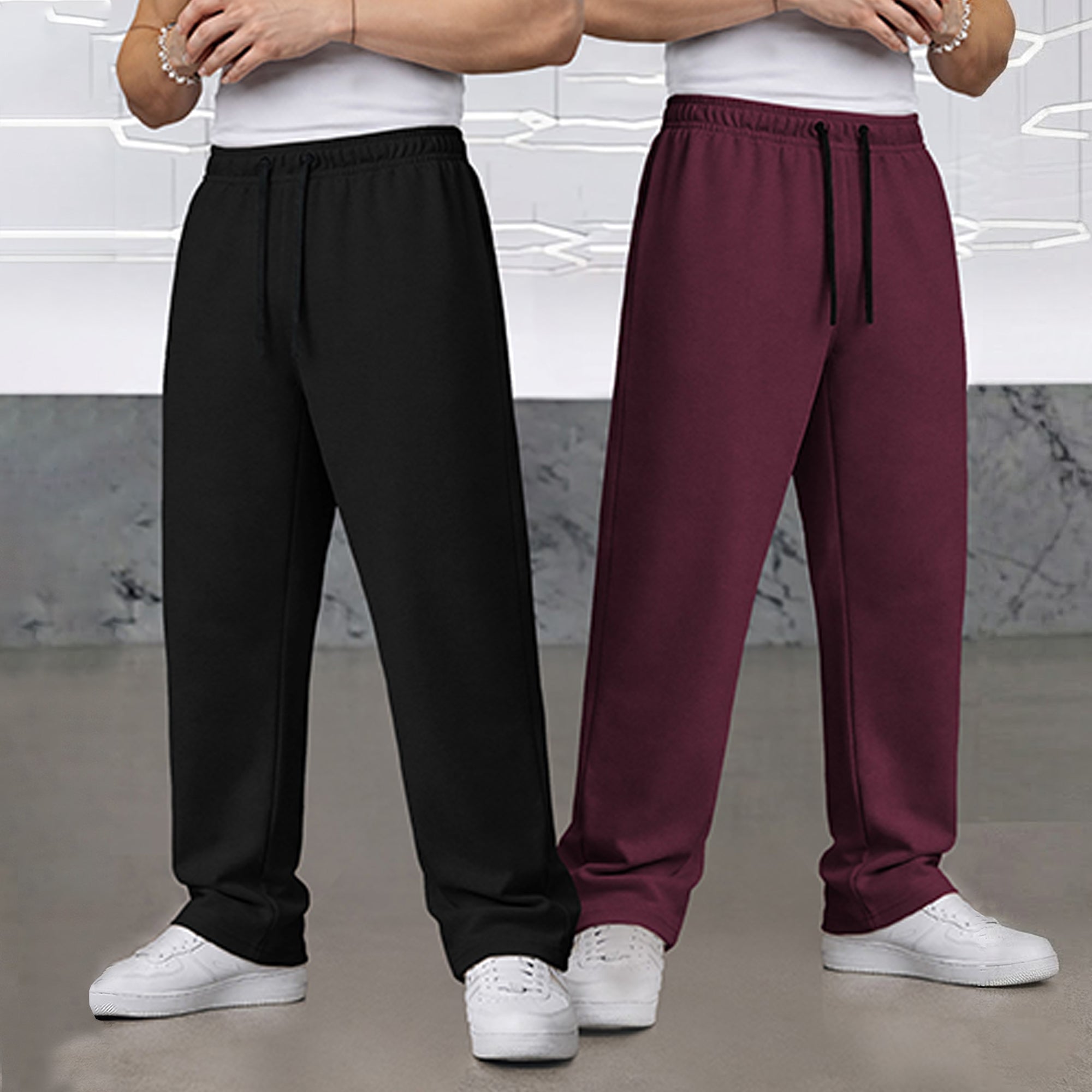 (Pack Of 2) Loose Fit Plain Trackpants Multicolors