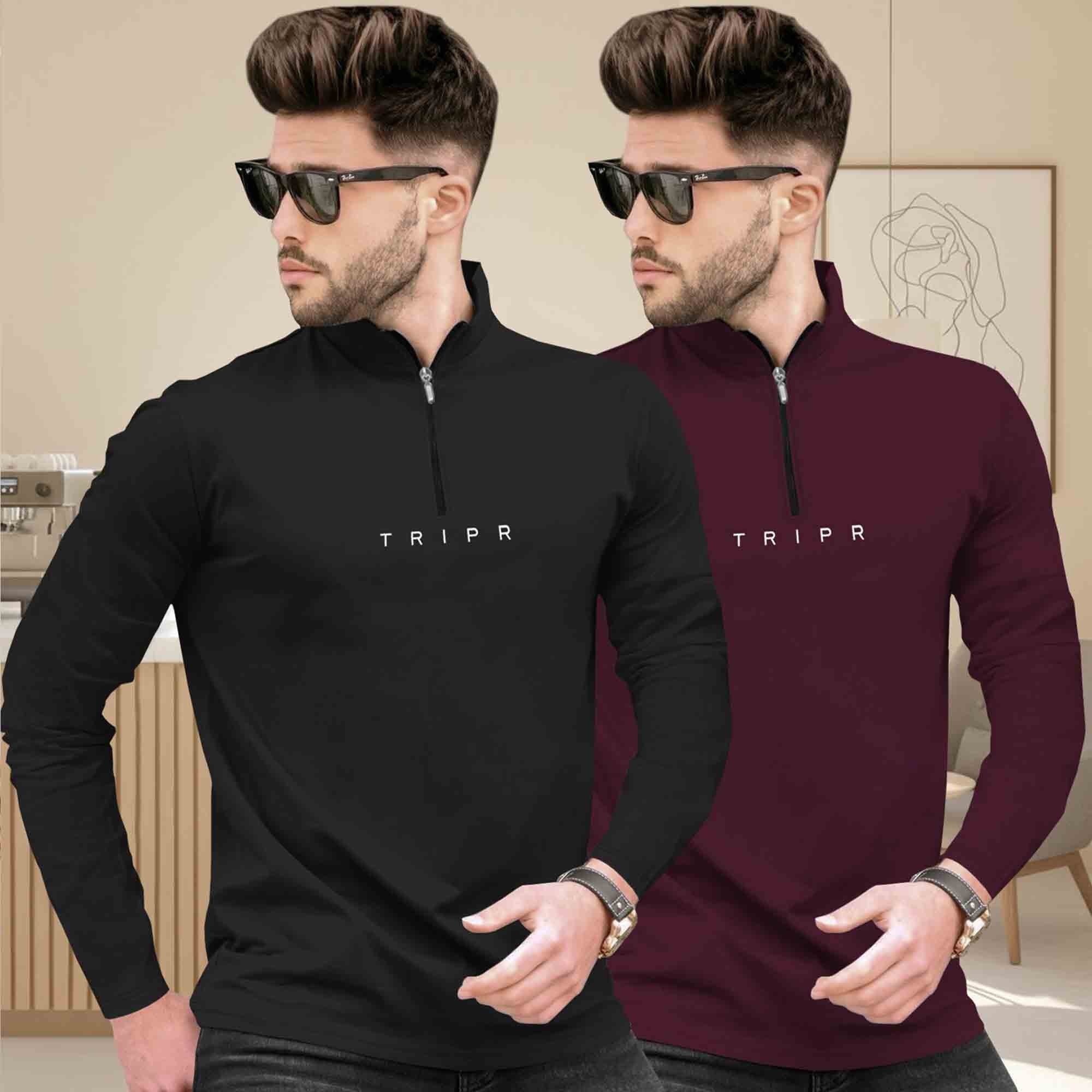 Pack Of 2 High Neck Logo Printed Full Sleeve Combo T-shirts - 13 Variants