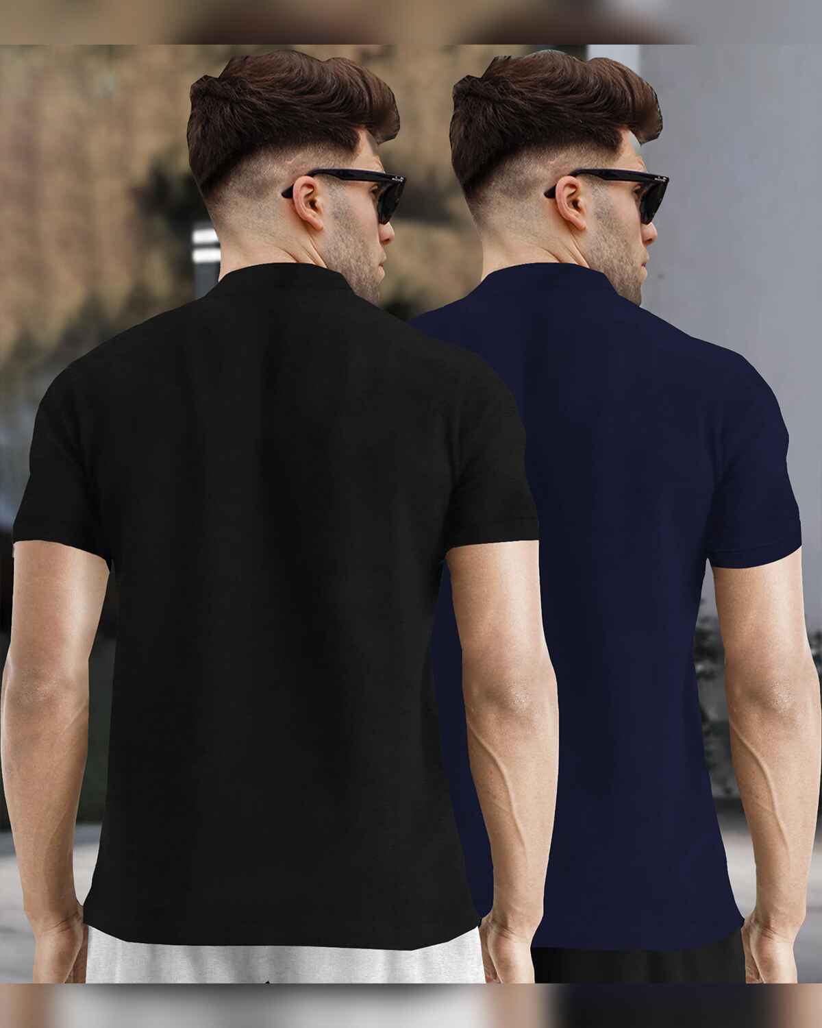 (Pack Of 2) Half Sleeve Men Henley Neck T-shirts / Black & Navy