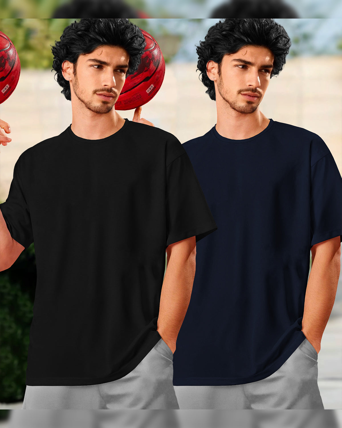 Pack Of 2) Men Plain Oversized Black Navy Tshirts Combo – TRIPR