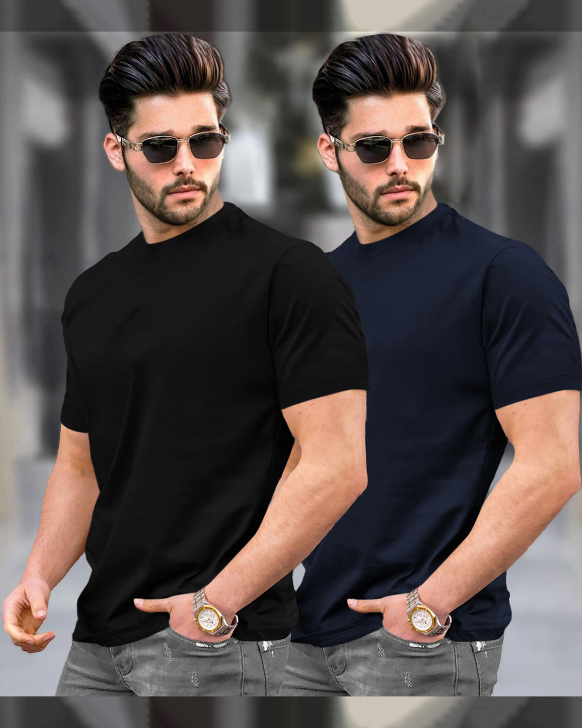Mens Half Sleeve Plain Round Neck T-shirts (Pack Of 2) - 13 Variants