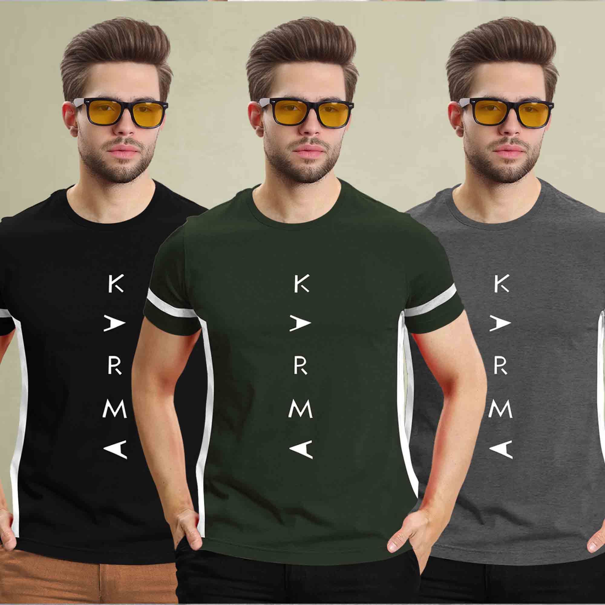 (Pack Of 3) Half Sleeve Printed Tshirts- 17 Variants