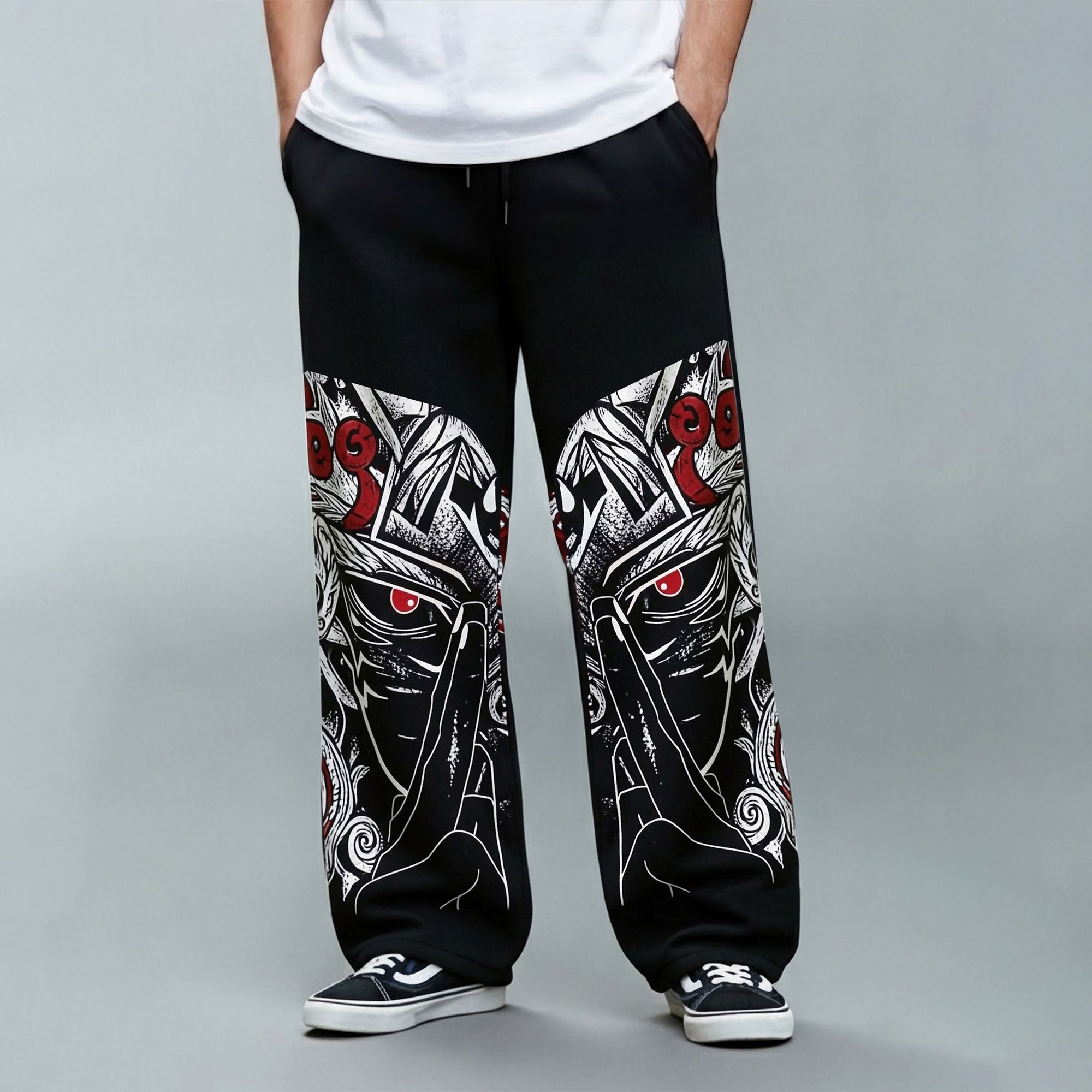 Mens Fine Fabric Printed Loose Fit Black Trackpants