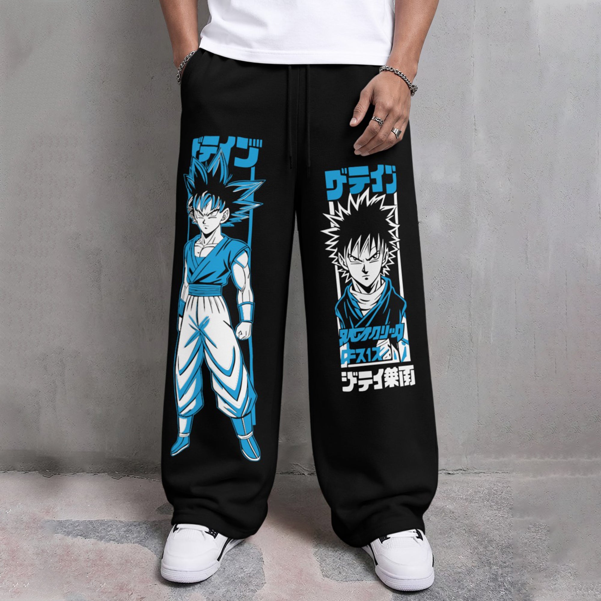 Mens Fine Fabric Printed Loose Fit Black Trackpants