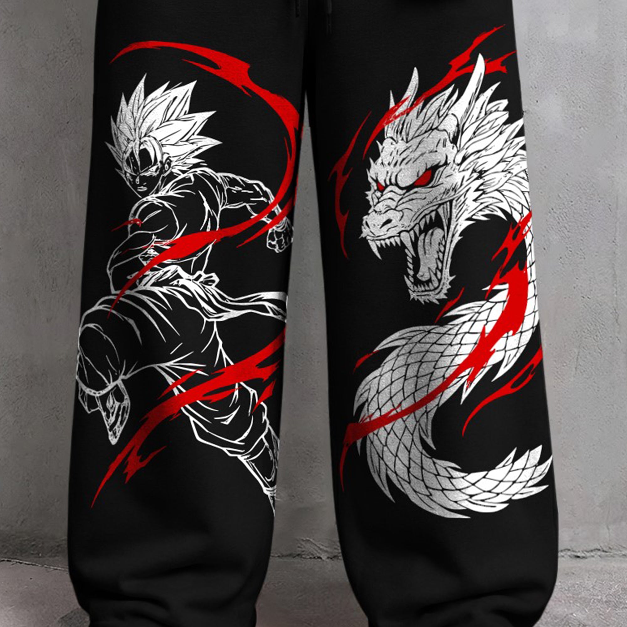 Mens Printed Design Baggy Fit Trackpant Black