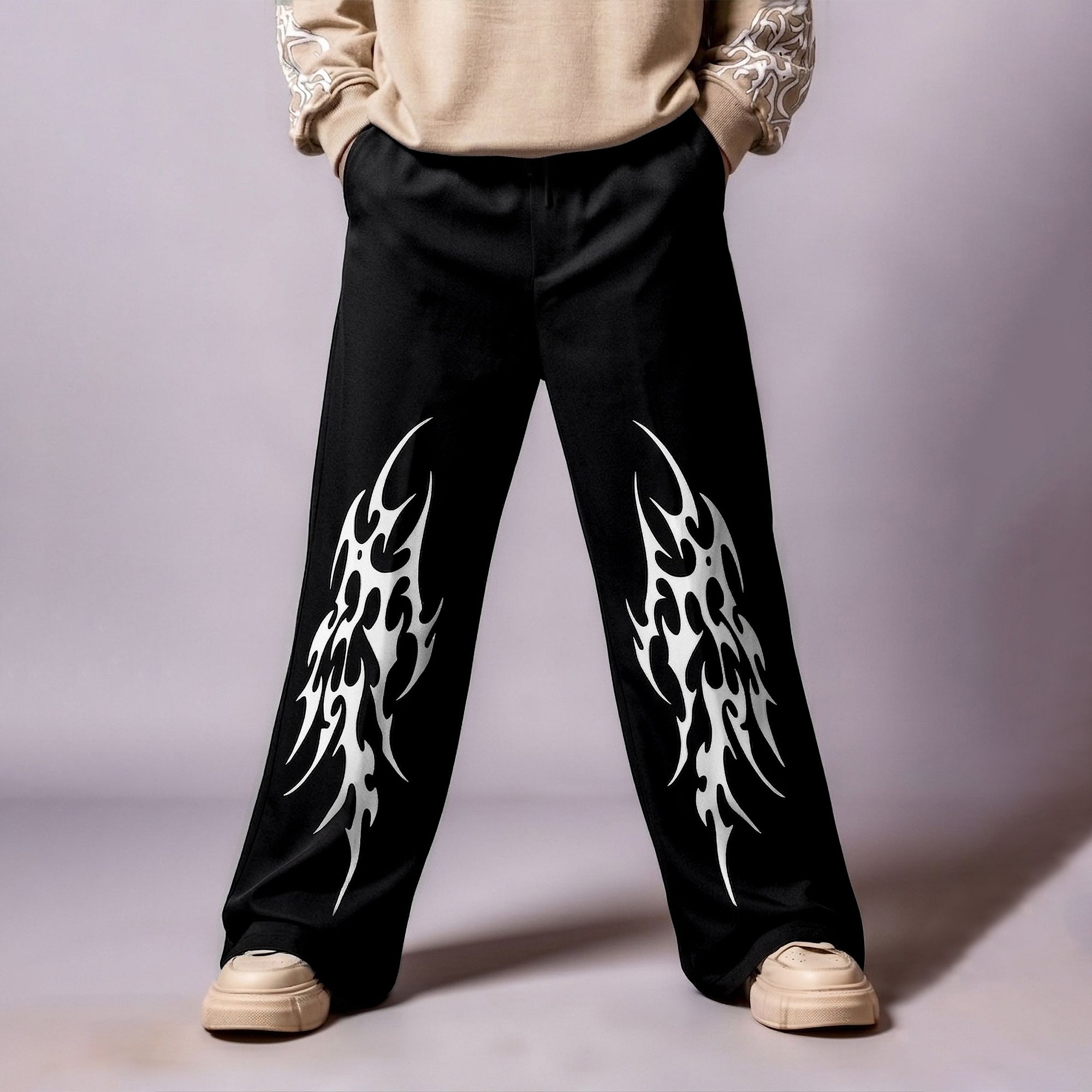 Mens Baggy Fit Printed Trackpant Black