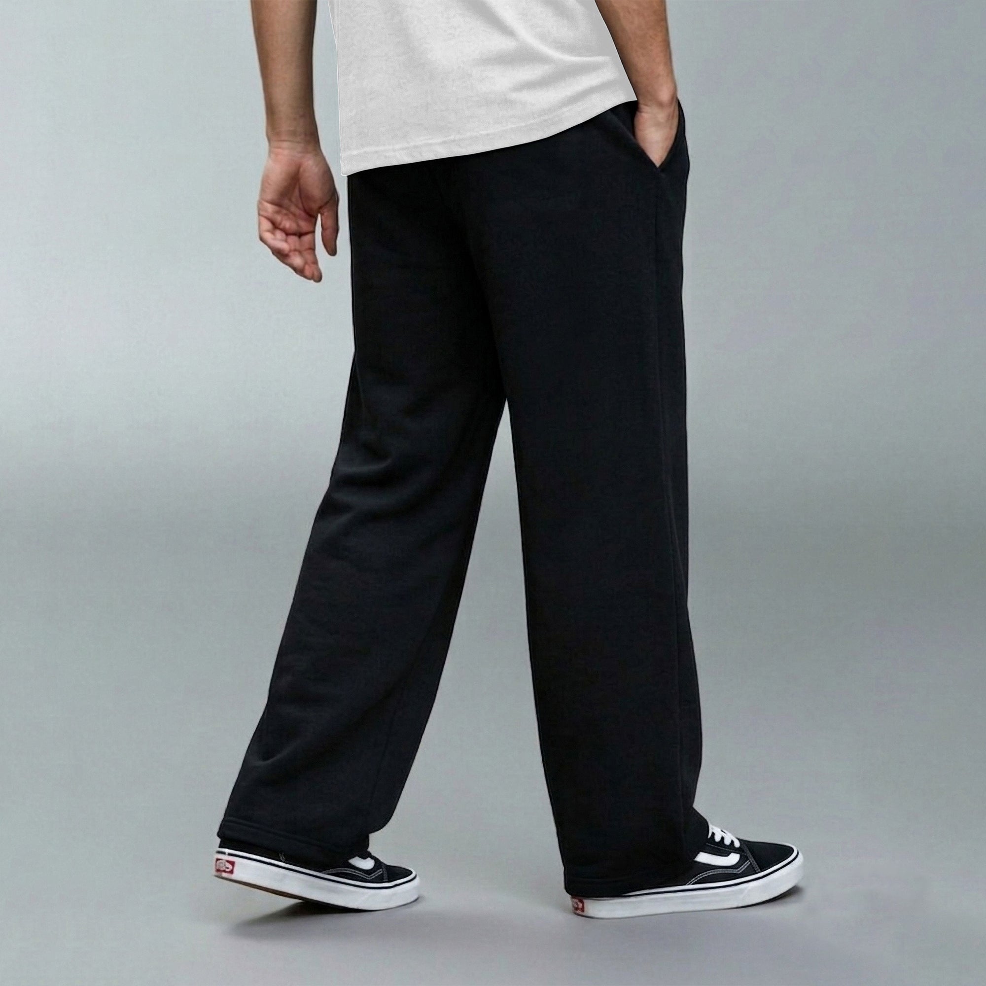 Mens Baggy Fit "WARM LESS" Printed Trackpant Black