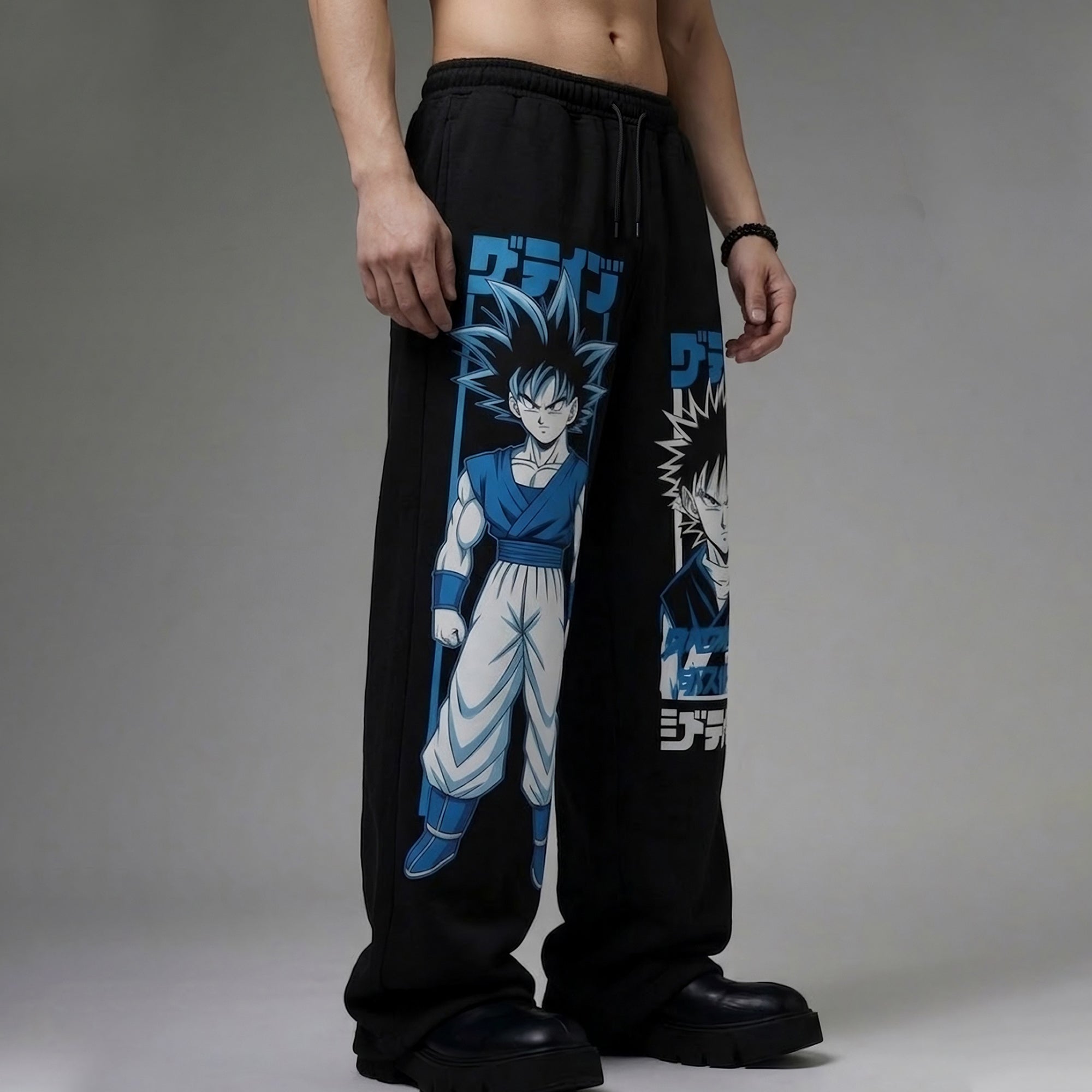 Mens Loose Fit "Dragon Ball" Anime Printed Trackpant Black