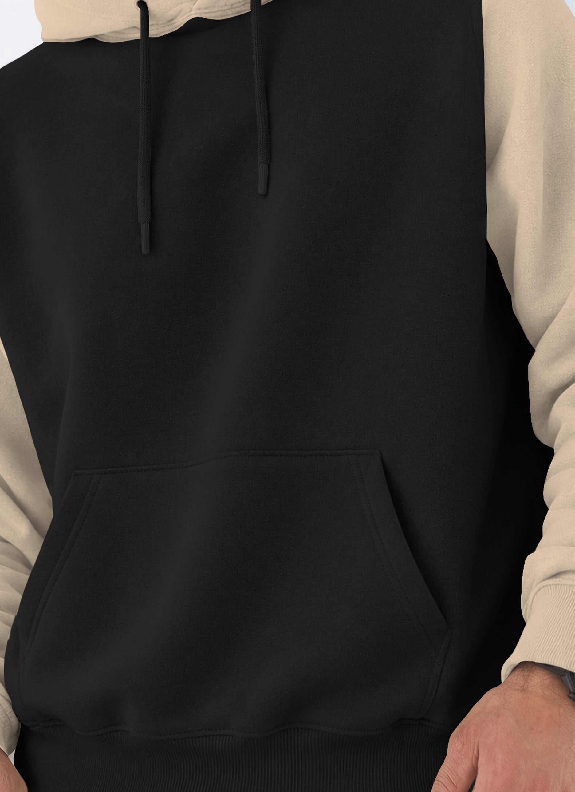 Mens Full Sleeve Two-Tone Casual Pullover Hoodie Black