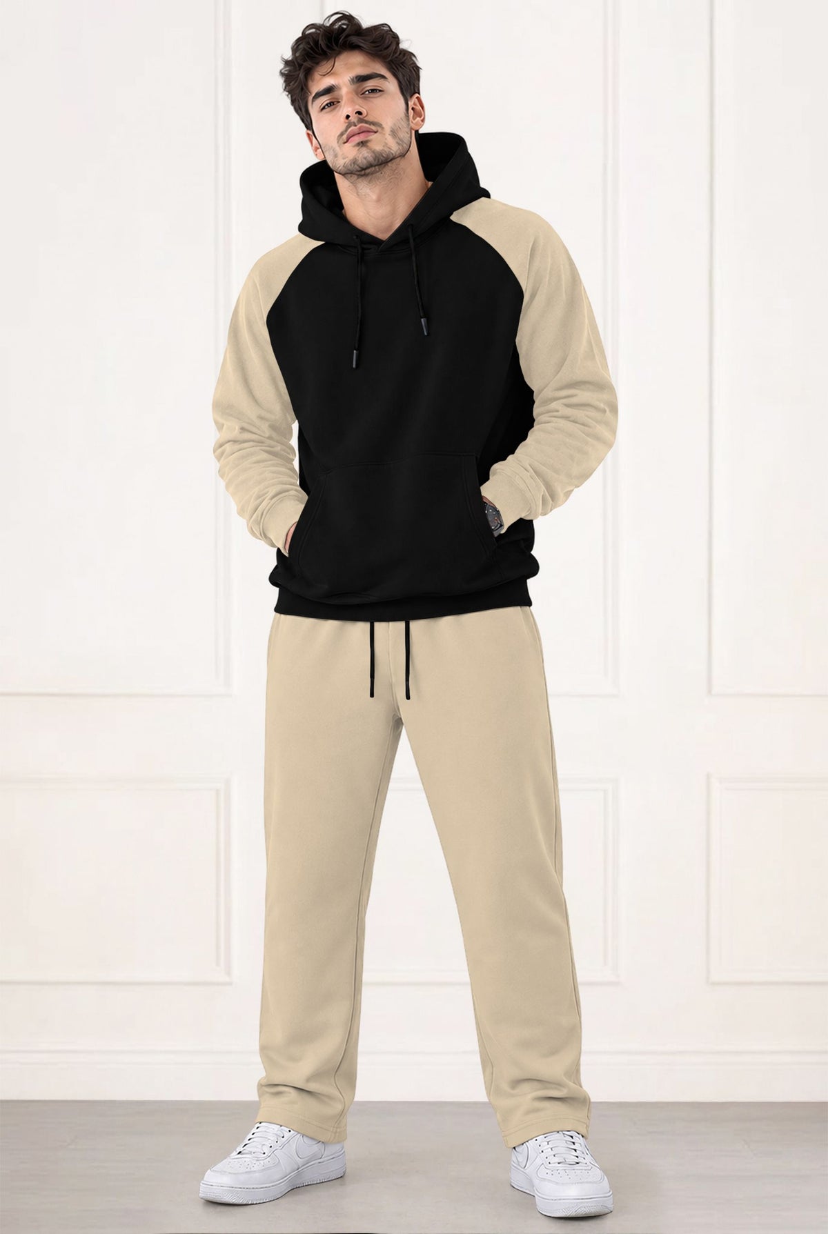 Tracksuit Men Hooded Sweatshirt & Plain Baggy Trackpants
