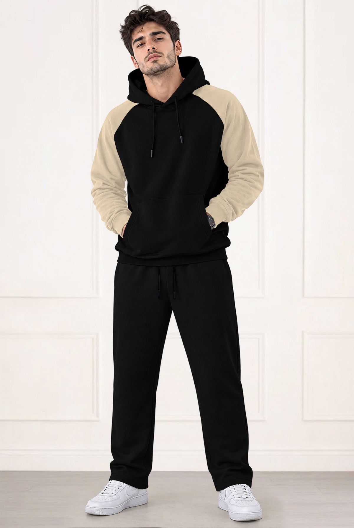 Tracksuit Men Hooded Sweatshirt & Plain Baggy Trackpants