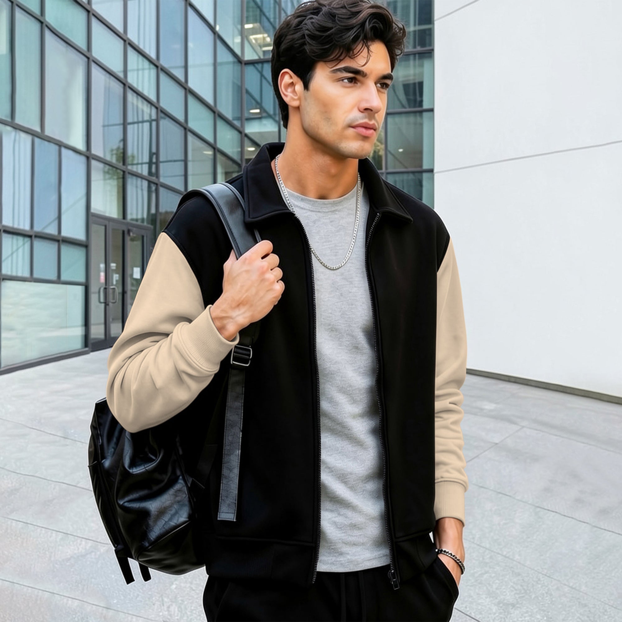 Mens Polo Neck Zipper Type Winter Jacket Black