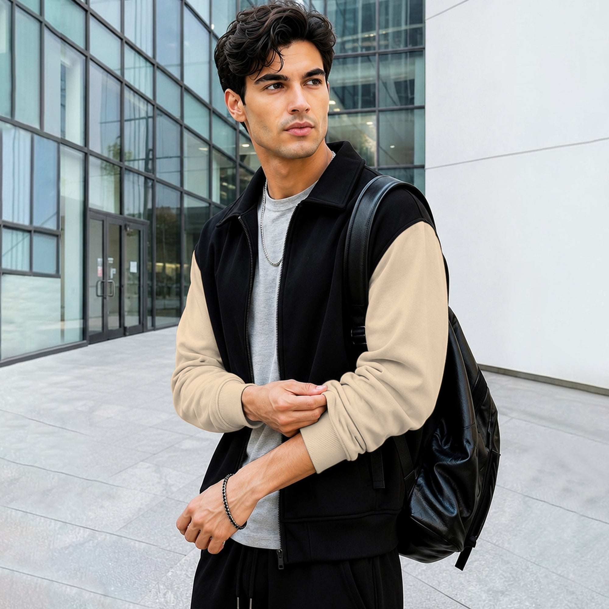 Mens Polo Neck Zipper Type Winter Jacket Black