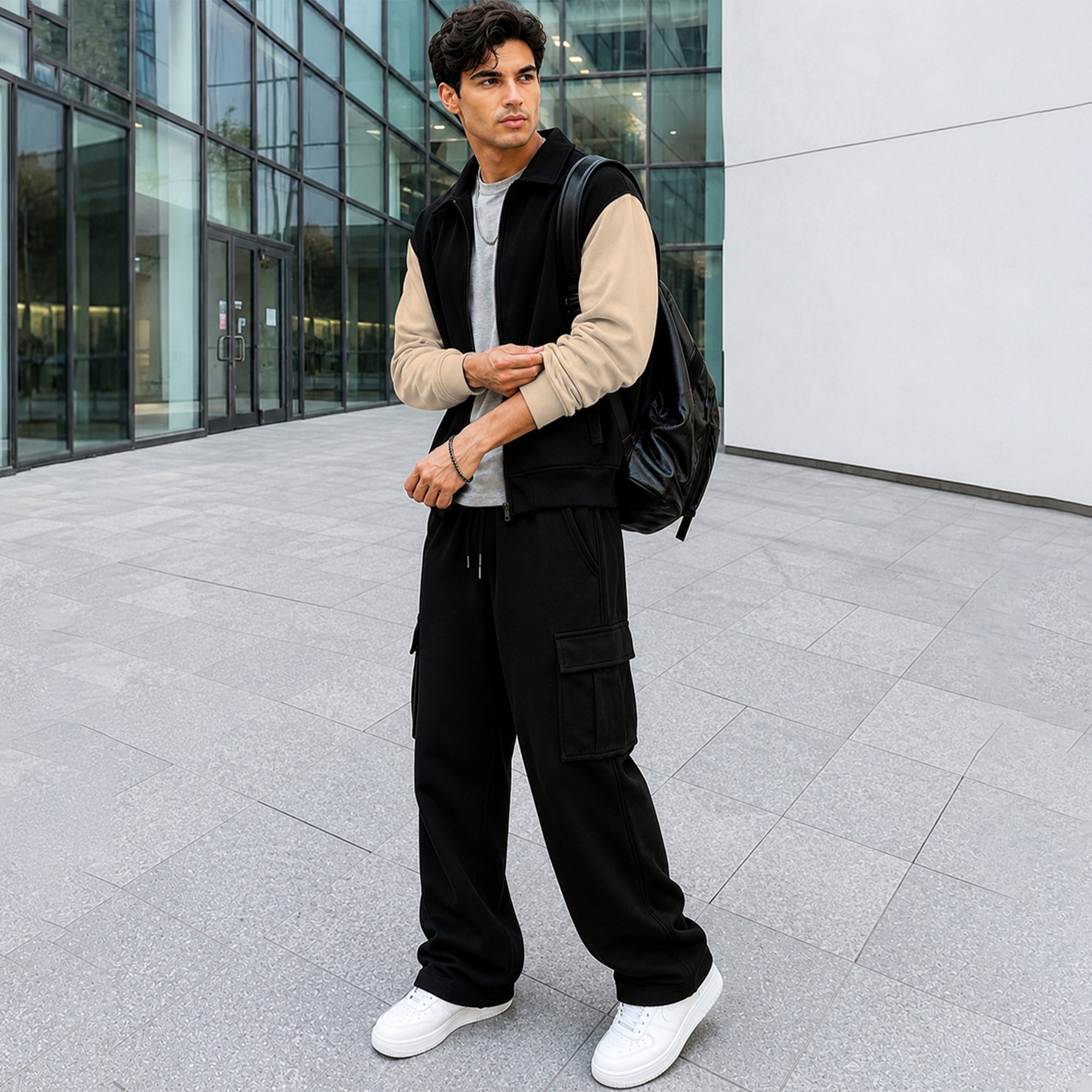 Mens Polo Neck Zipper Type Winter Jacket Black