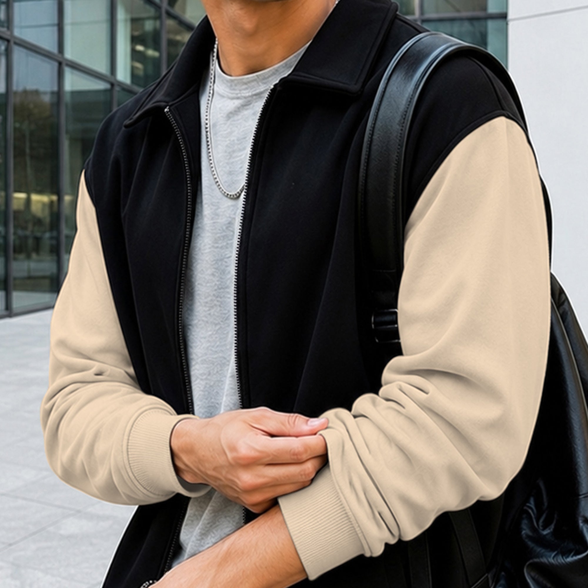 Mens Polo Neck Zipper Type Winter Jacket Black