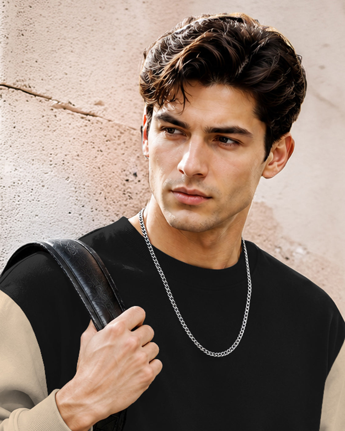 Mens Contrast Sleeve Round Neck Sweatshirt Black