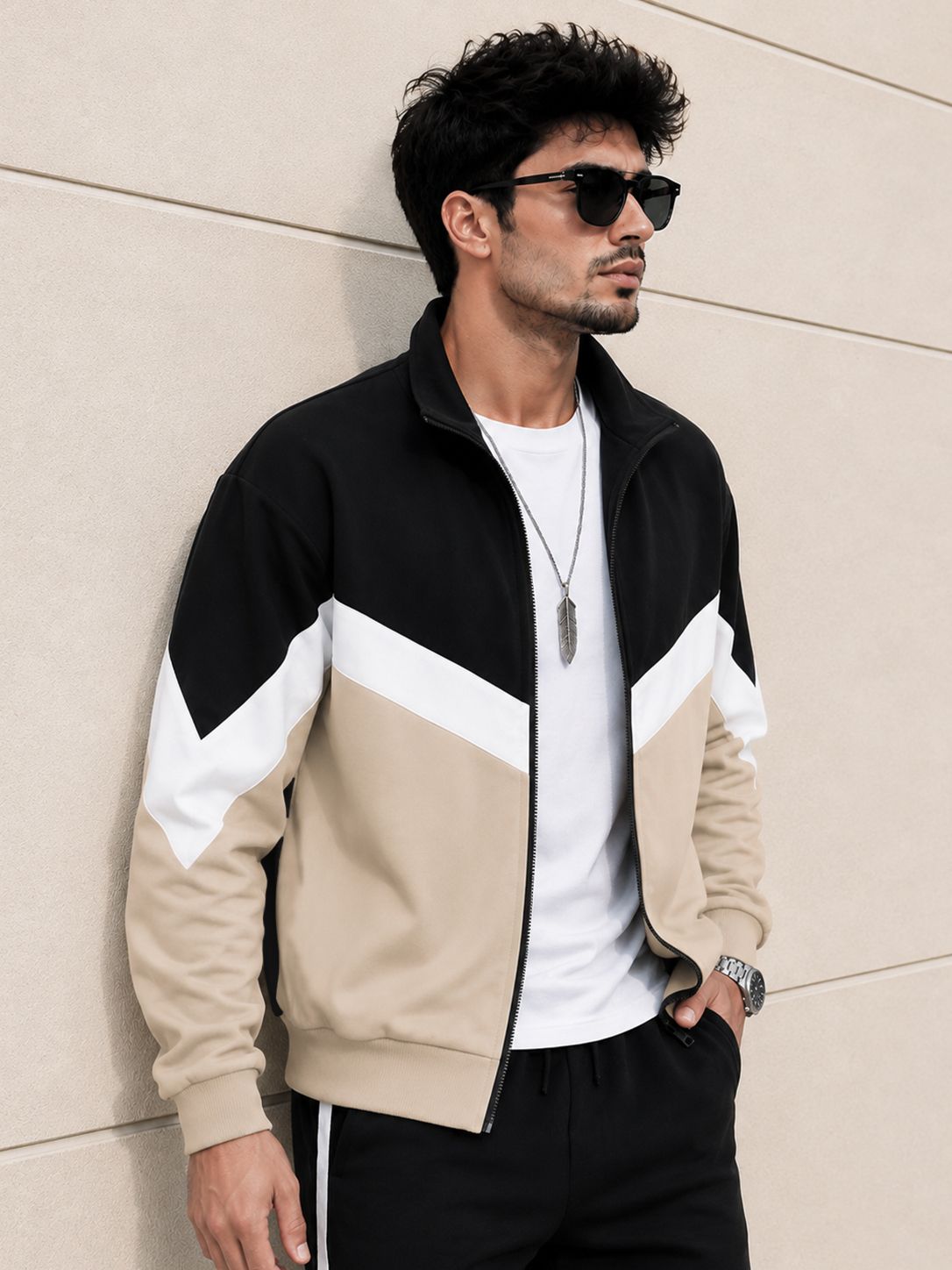 Mens High Neck Multicolor Winter Jacket