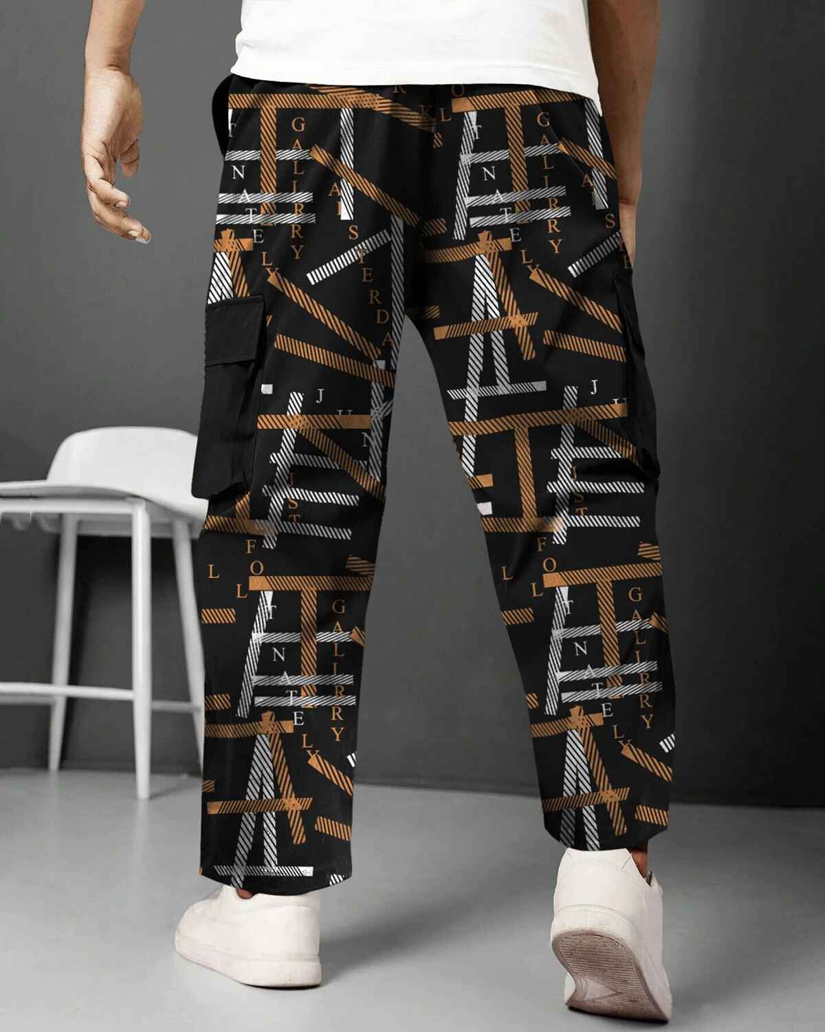 Mens Multi Pockets All Over Printed Baggy fit oversized Black & Brown Cargo Jogger
