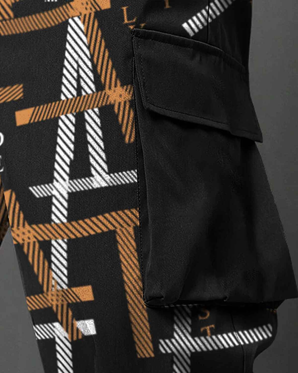 Mens Multi Pockets All Over Printed Baggy fit oversized Black & Brown Cargo Jogger