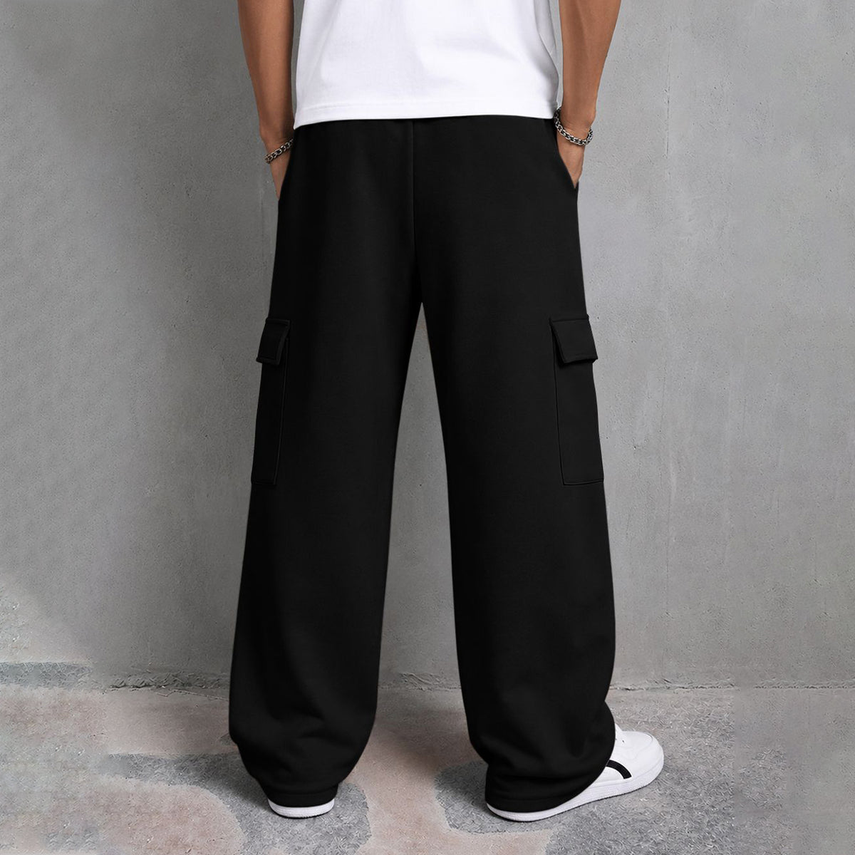 Mens Printed Baggy Cargo Black