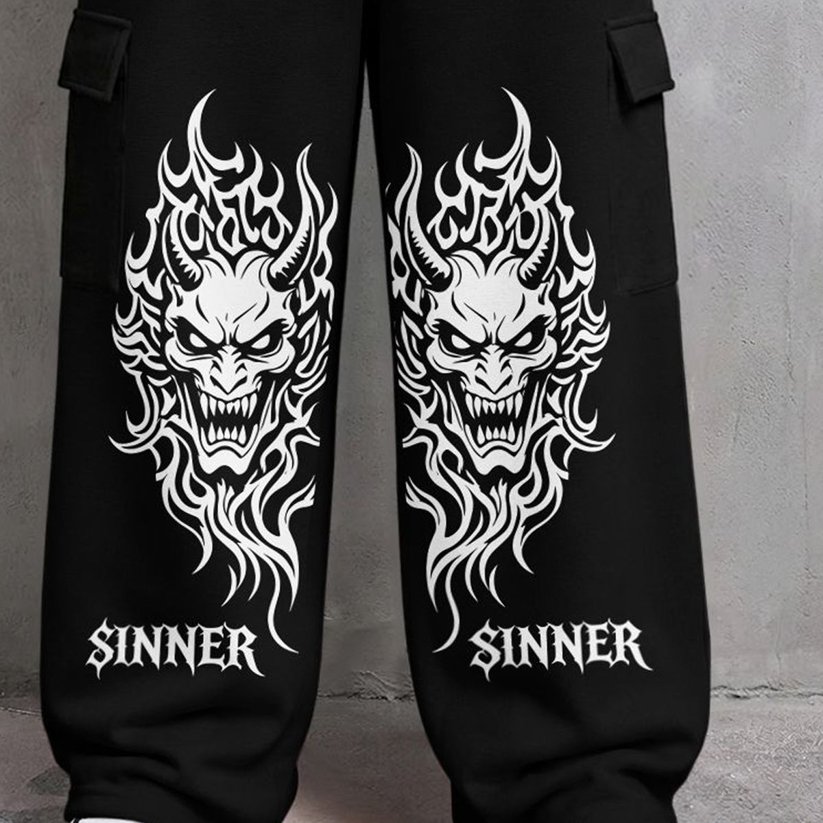 Mens Printed Baggy Cargo Black