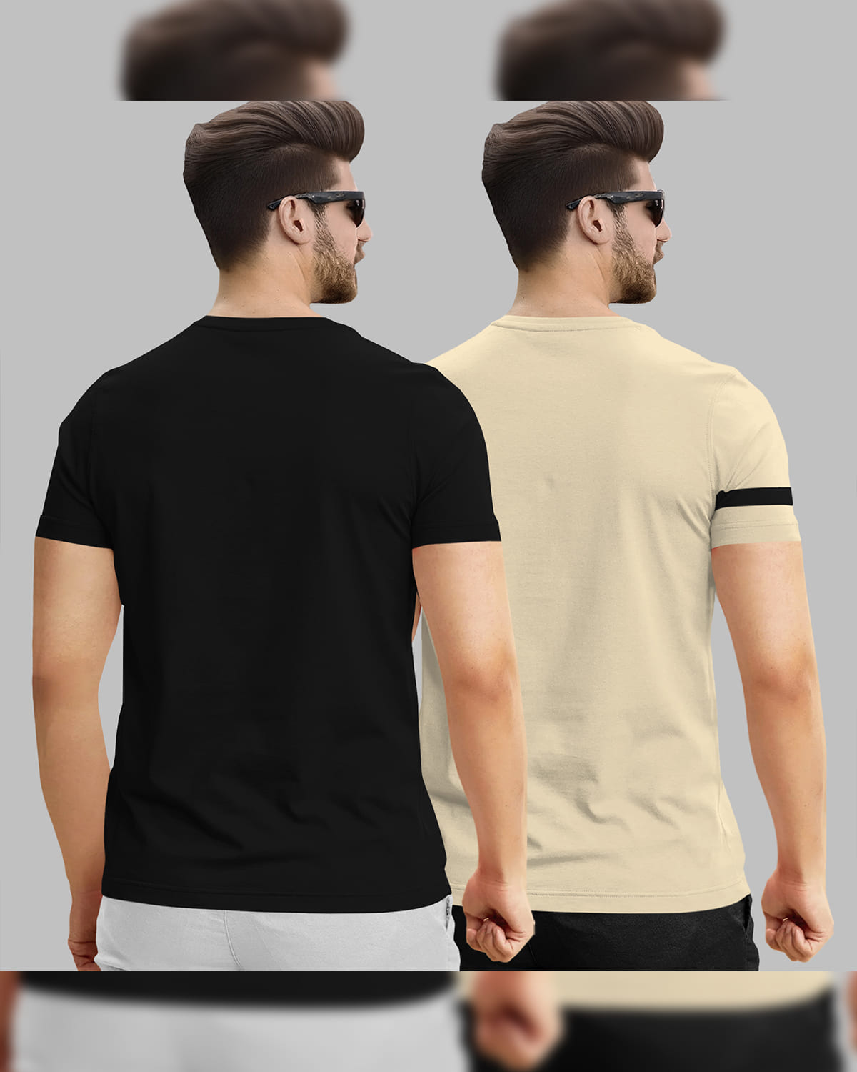 (Pack Of 2) Half Sleeve Black & Beige Printed T-shirts