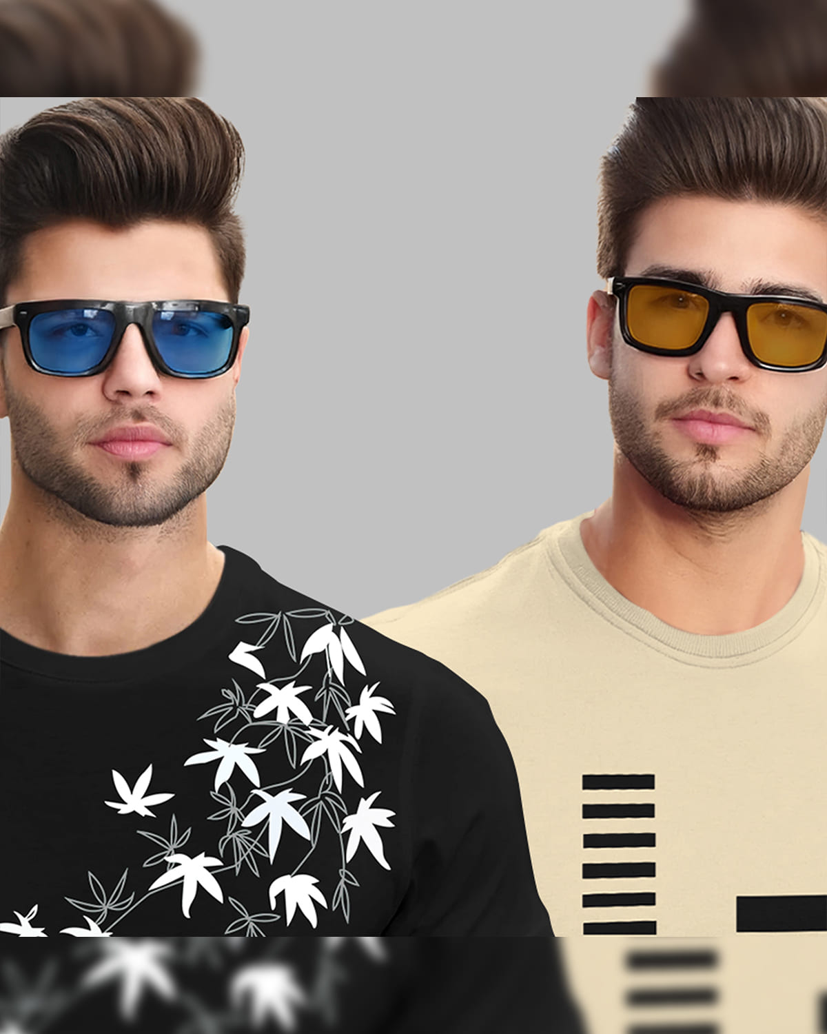 (Pack Of 2) Half Sleeve Black & Beige Printed T-shirts