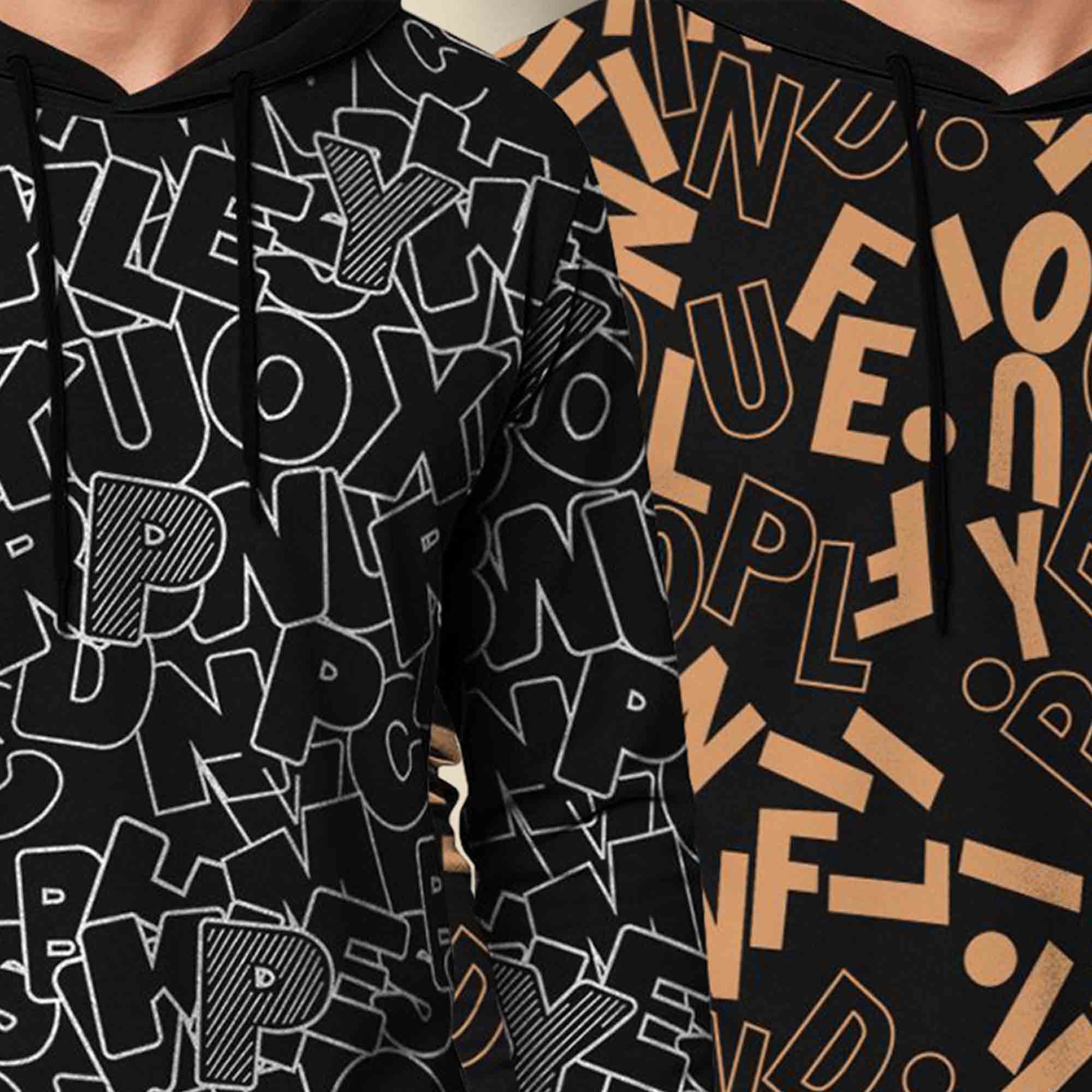 (Pack Of 2) Printed Hooded Full Sleeve T-shirt Black