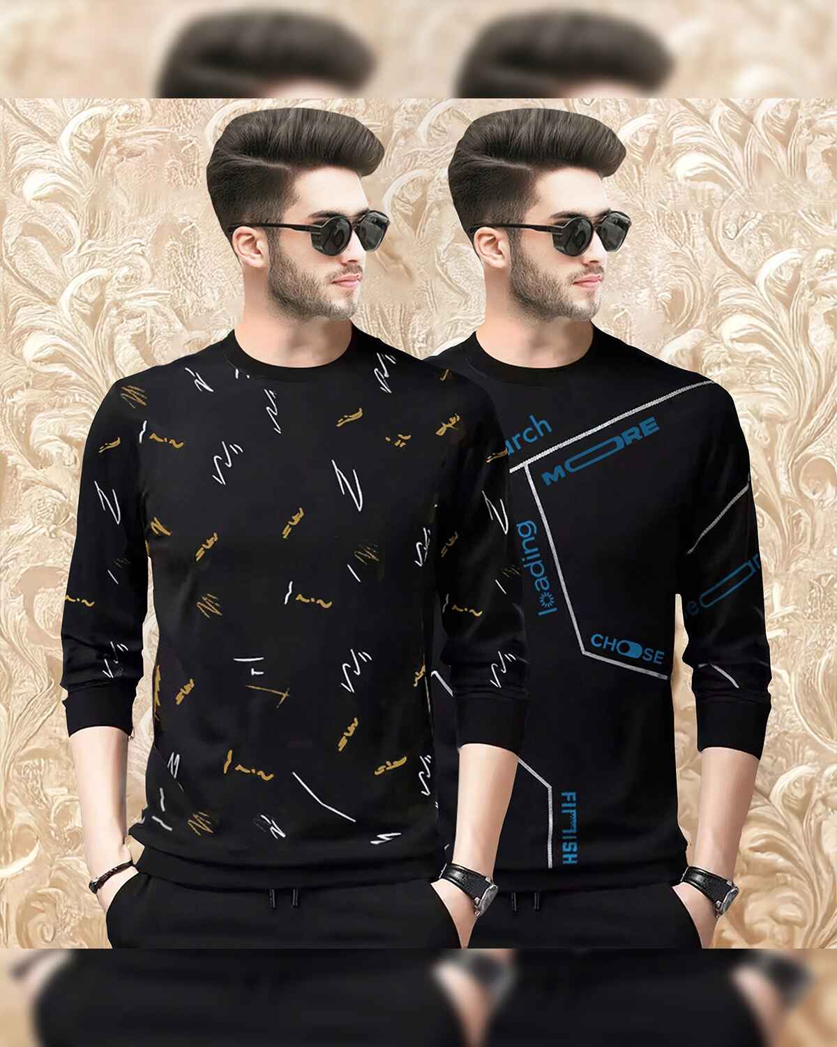 (Pack Of 2) All Over Black Printed T-shirts