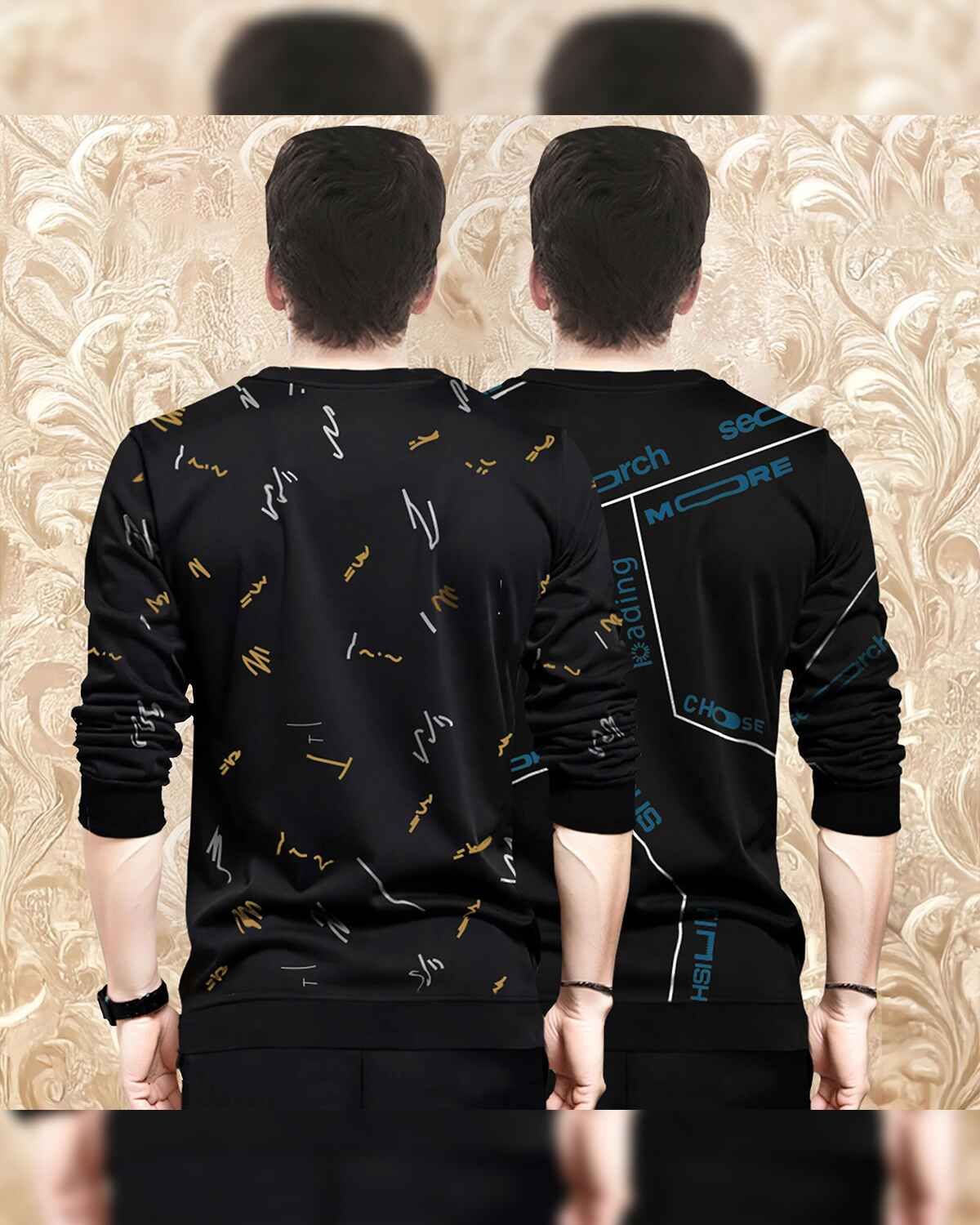 (Pack Of 2) All Over Black Printed T-shirts