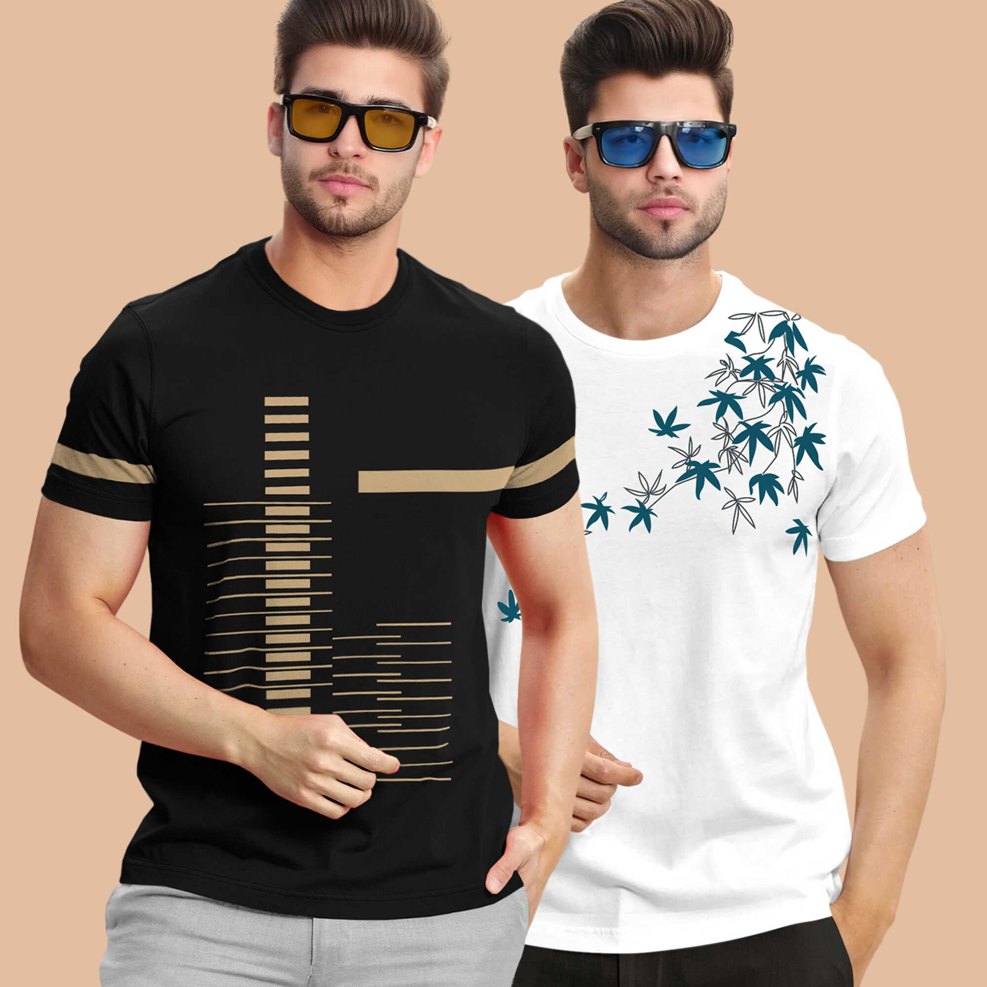 Combo pack Half Sleeve Printed T-shirts black and white