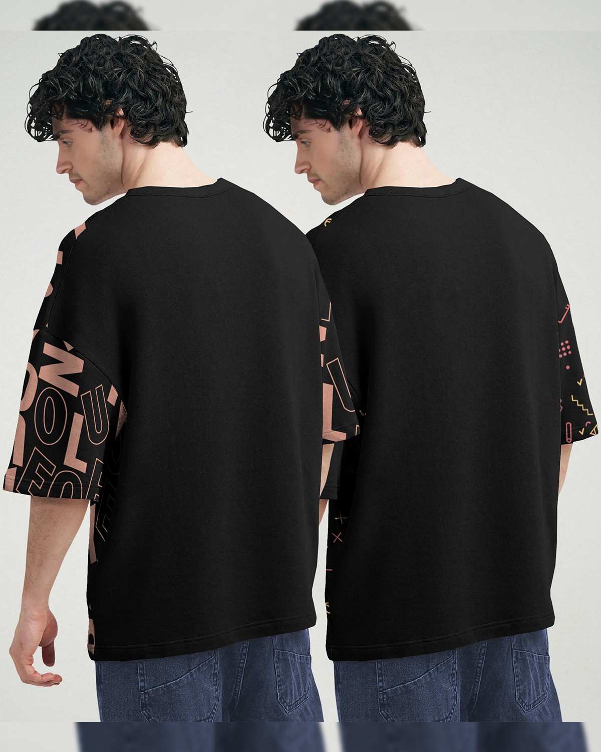 (Pack Of 2) Men Printed Oversized T-shirts Black