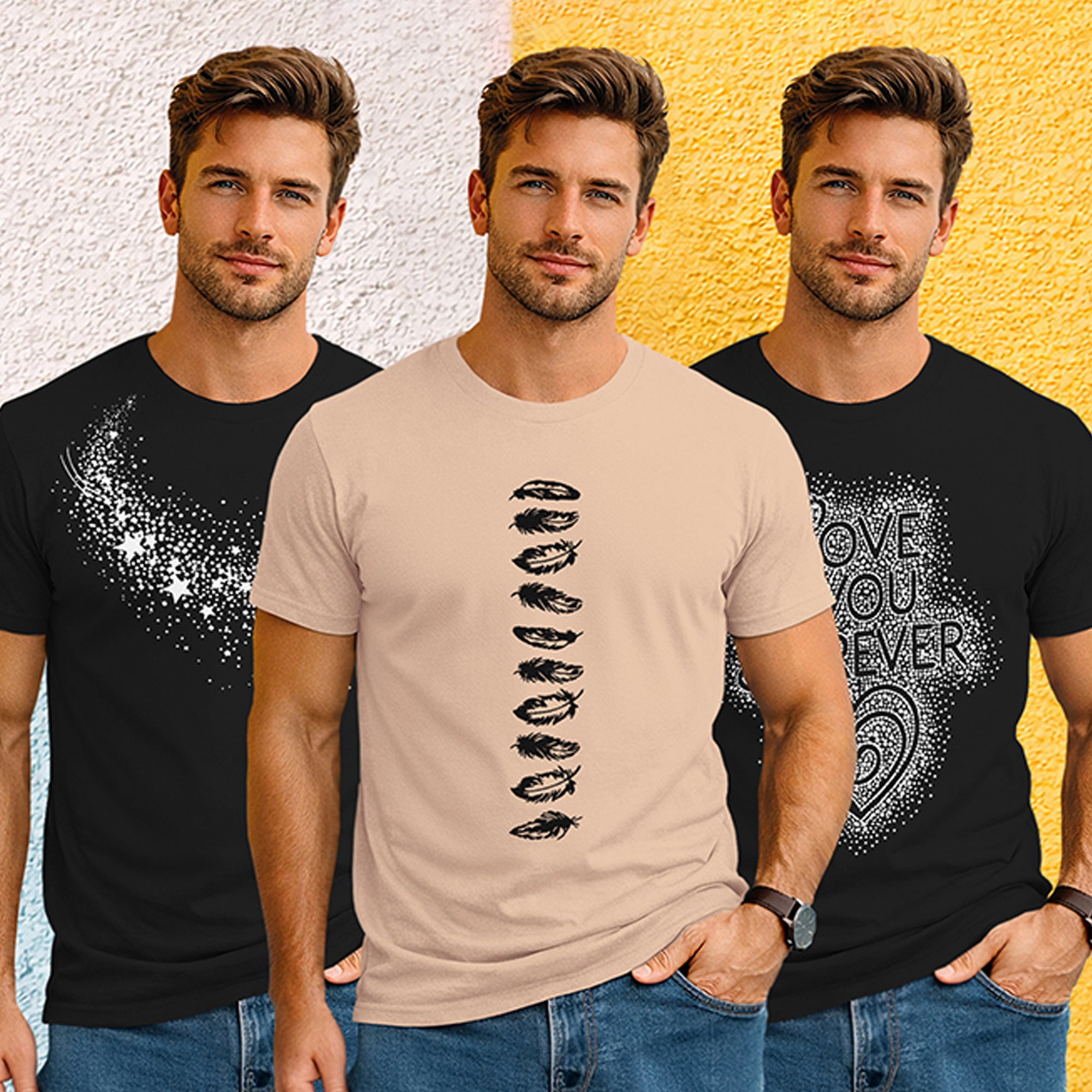 (Pack Of 3) Mens Half Sleeve Typography Printed T-shirts