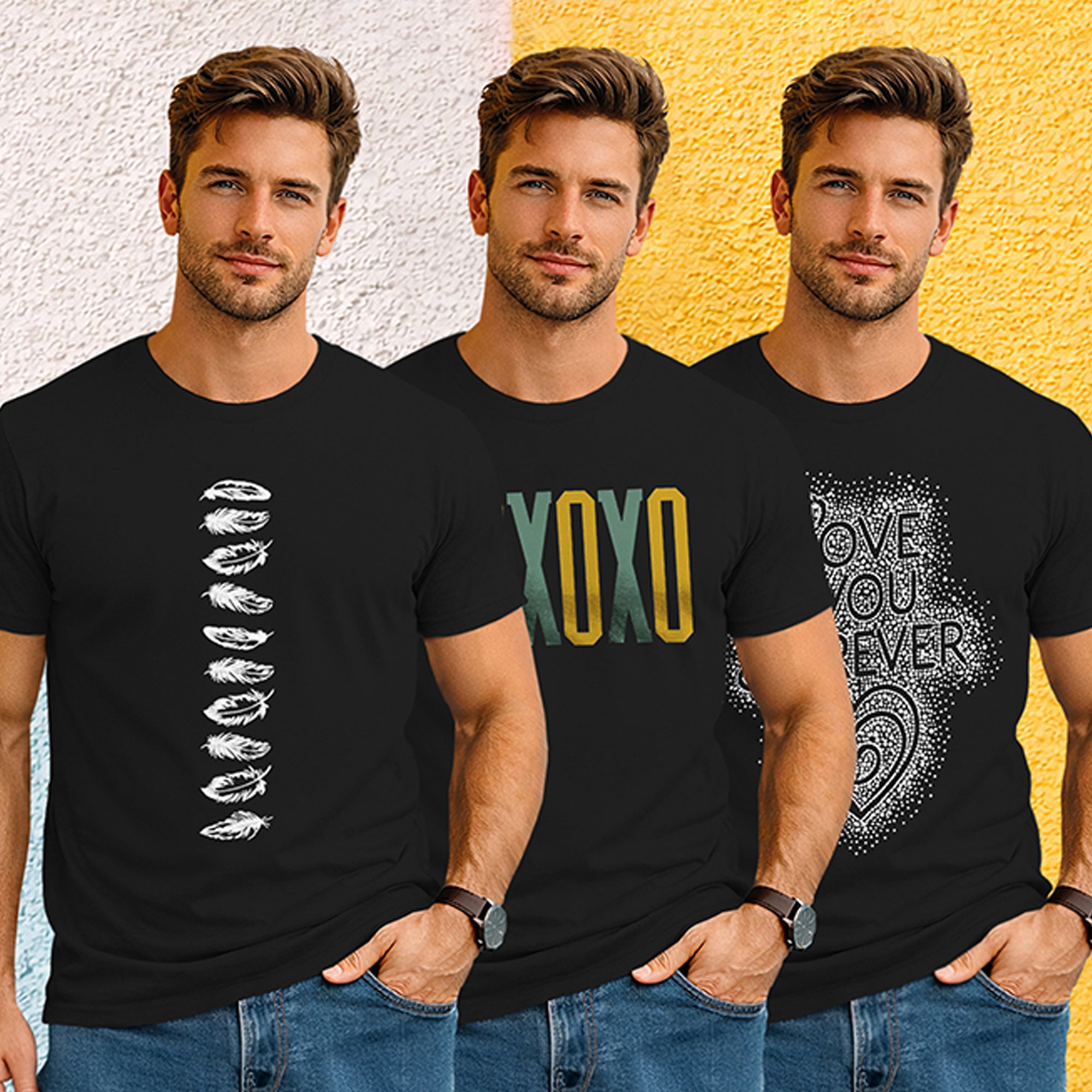 (Pack Of 3) Mens Half Sleeve Typography Printed T-shirts