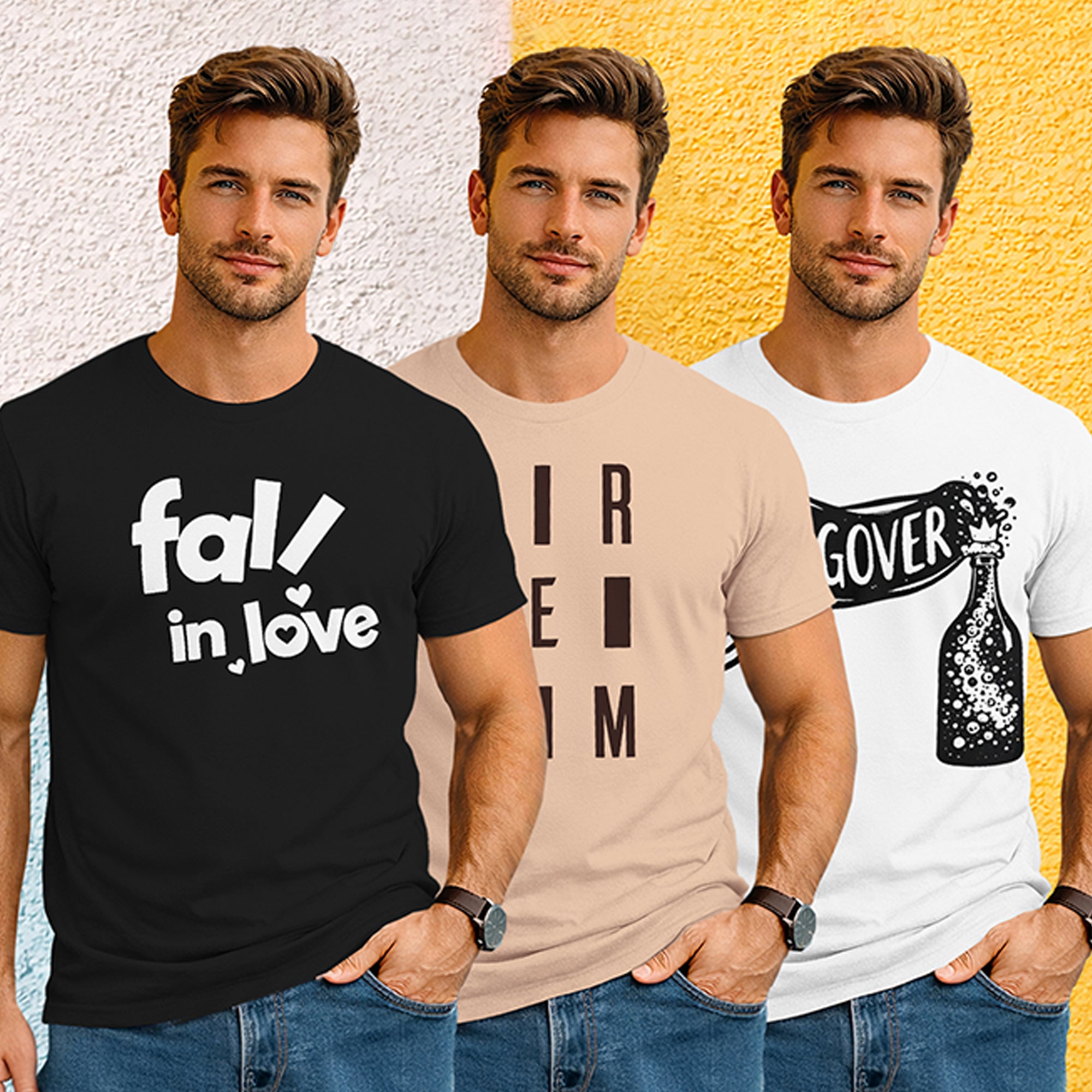 (Pack Of 3) Mens Half Sleeve Typography Printed T-shirts